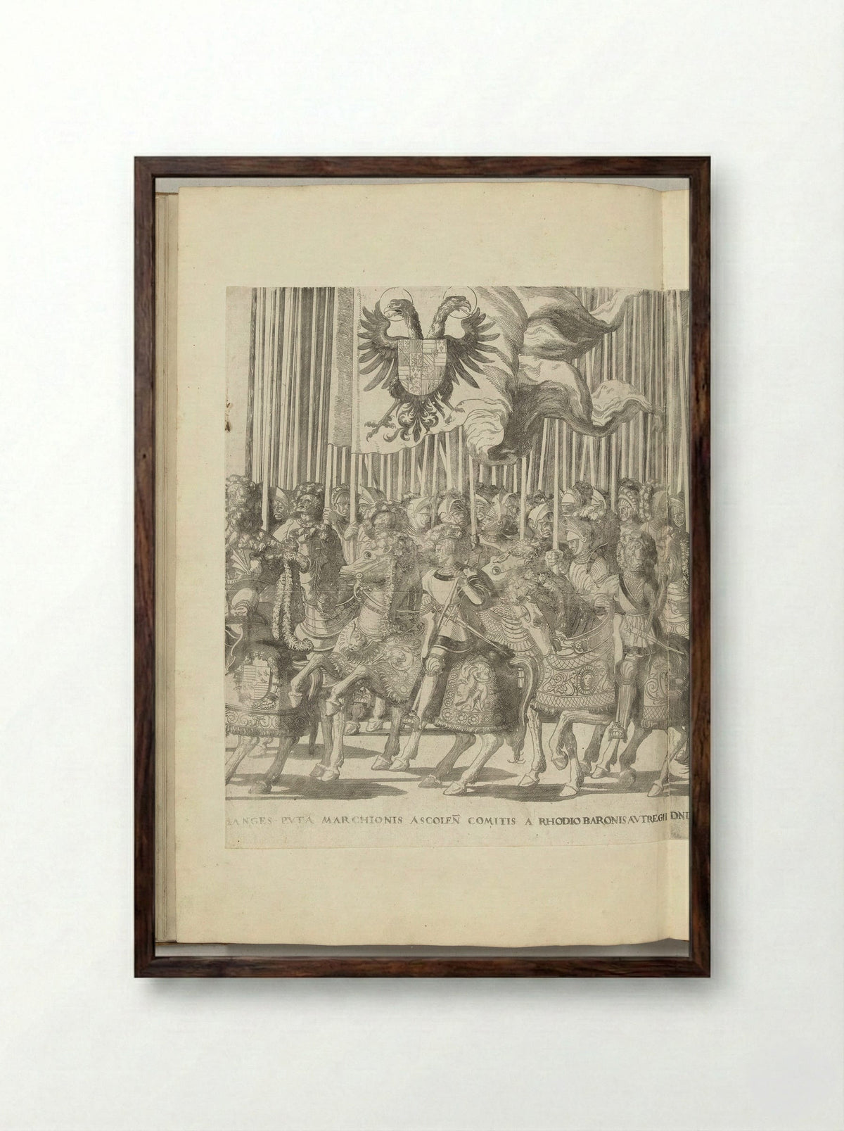 Landsknechten met het Habsburgse vaandel en Italiaanse edelen, plaat [KK] - Nicolaas Hogenberg - Framed Print Dark Wood
