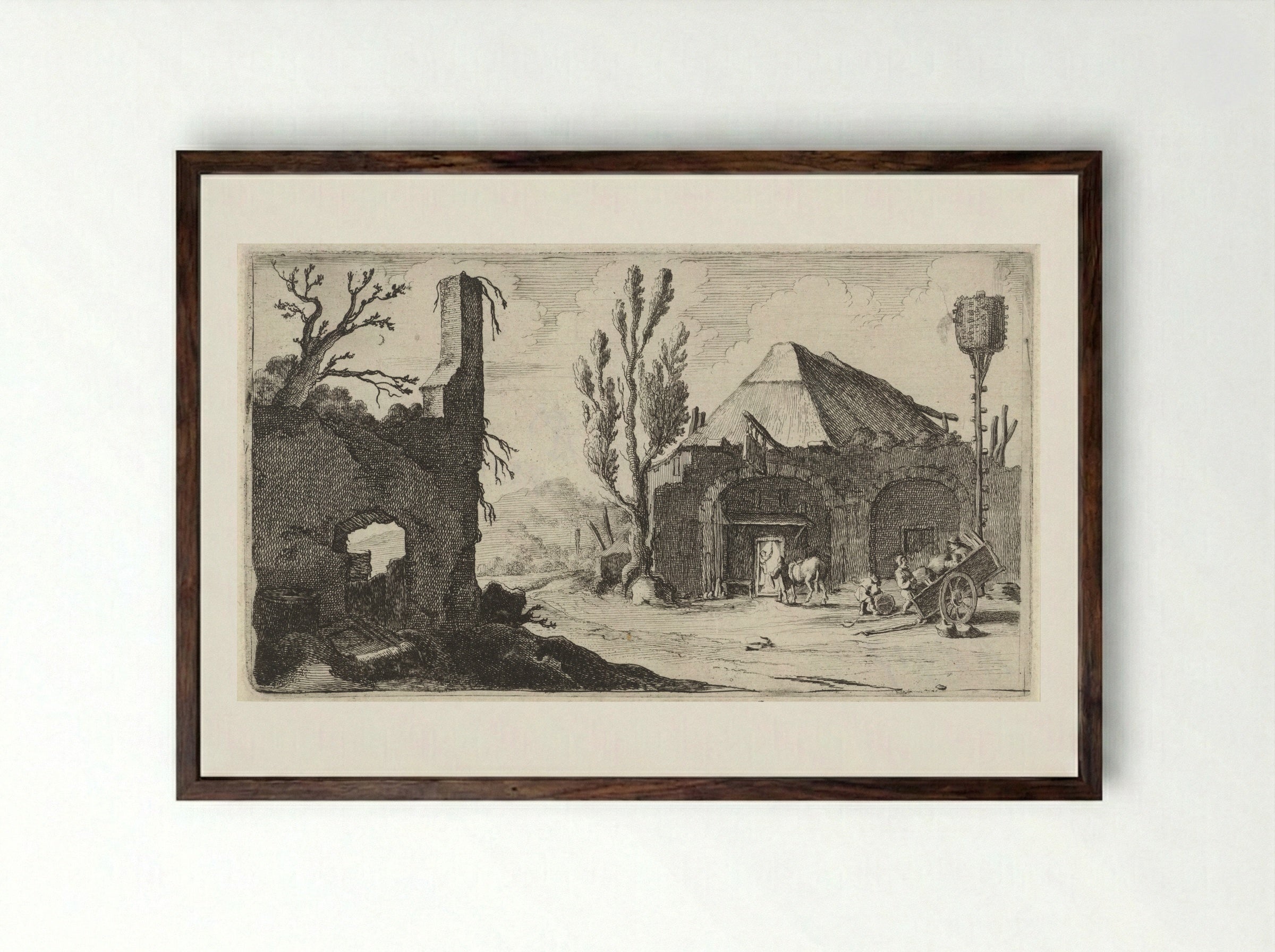 Landweg bij een ruïne en een herberg - Gillis van Scheyndel (I) - Framed Print Dark Wood