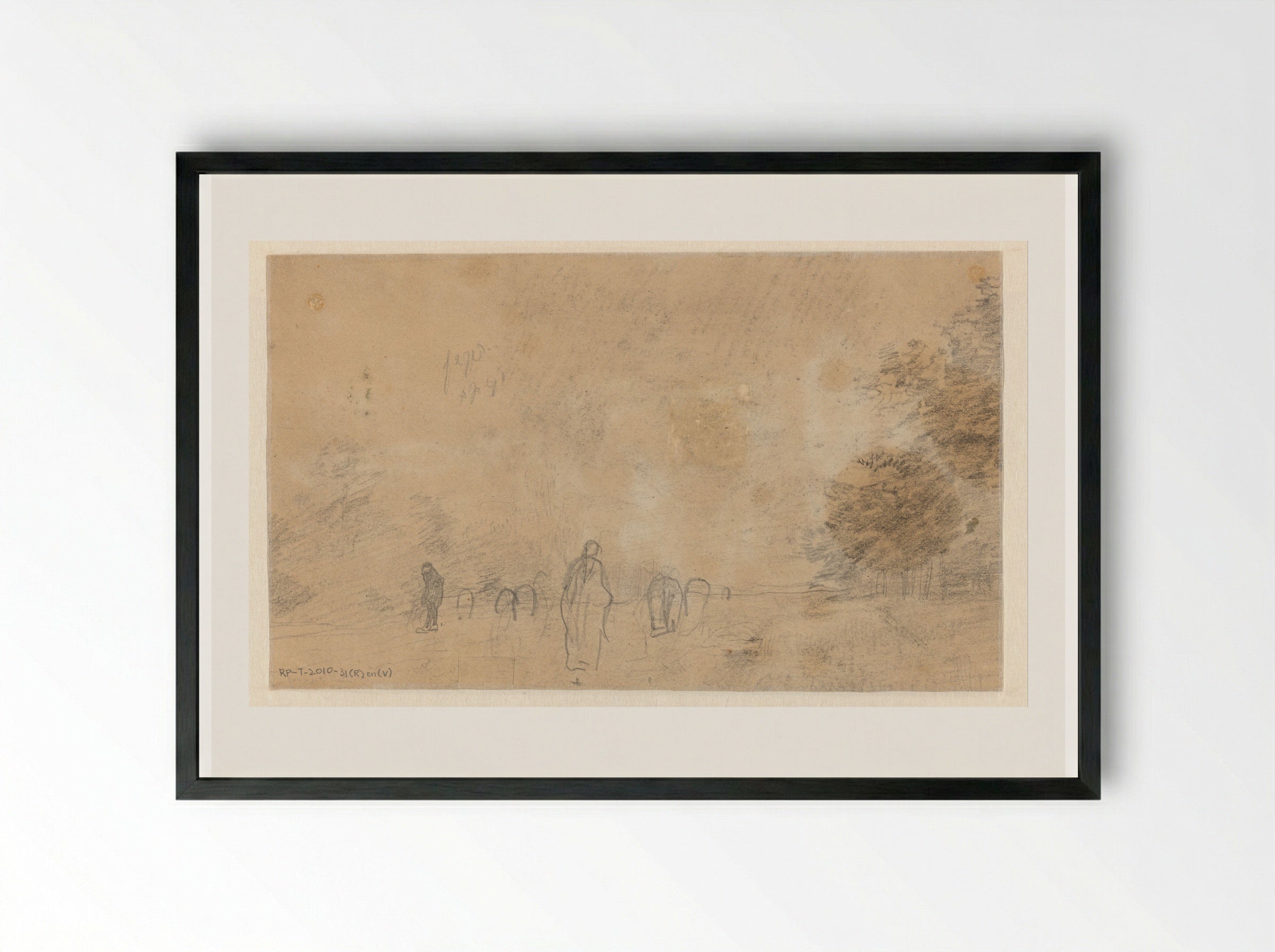 Landweg met bomen, figuren en vee - Anton Mauve - Framed Print Black