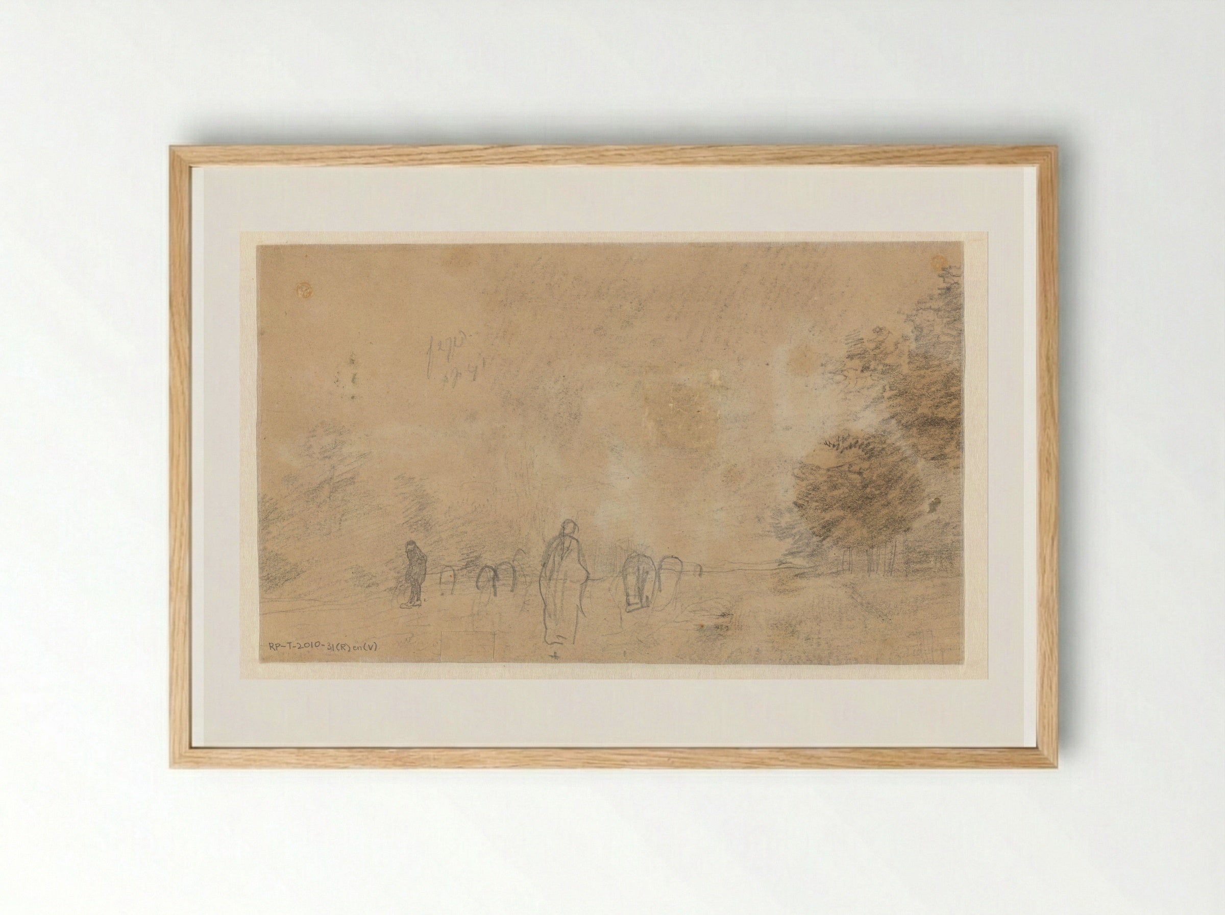 Landweg met bomen, figuren en vee - Anton Mauve - Framed Print Wood
