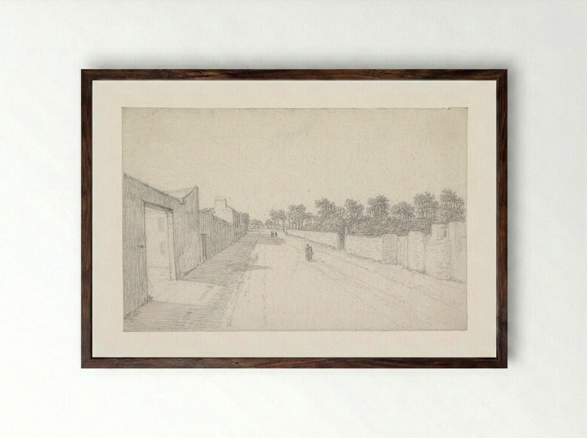 Landweg tussen muren - Georges Michel - Framed Print Dark Wood