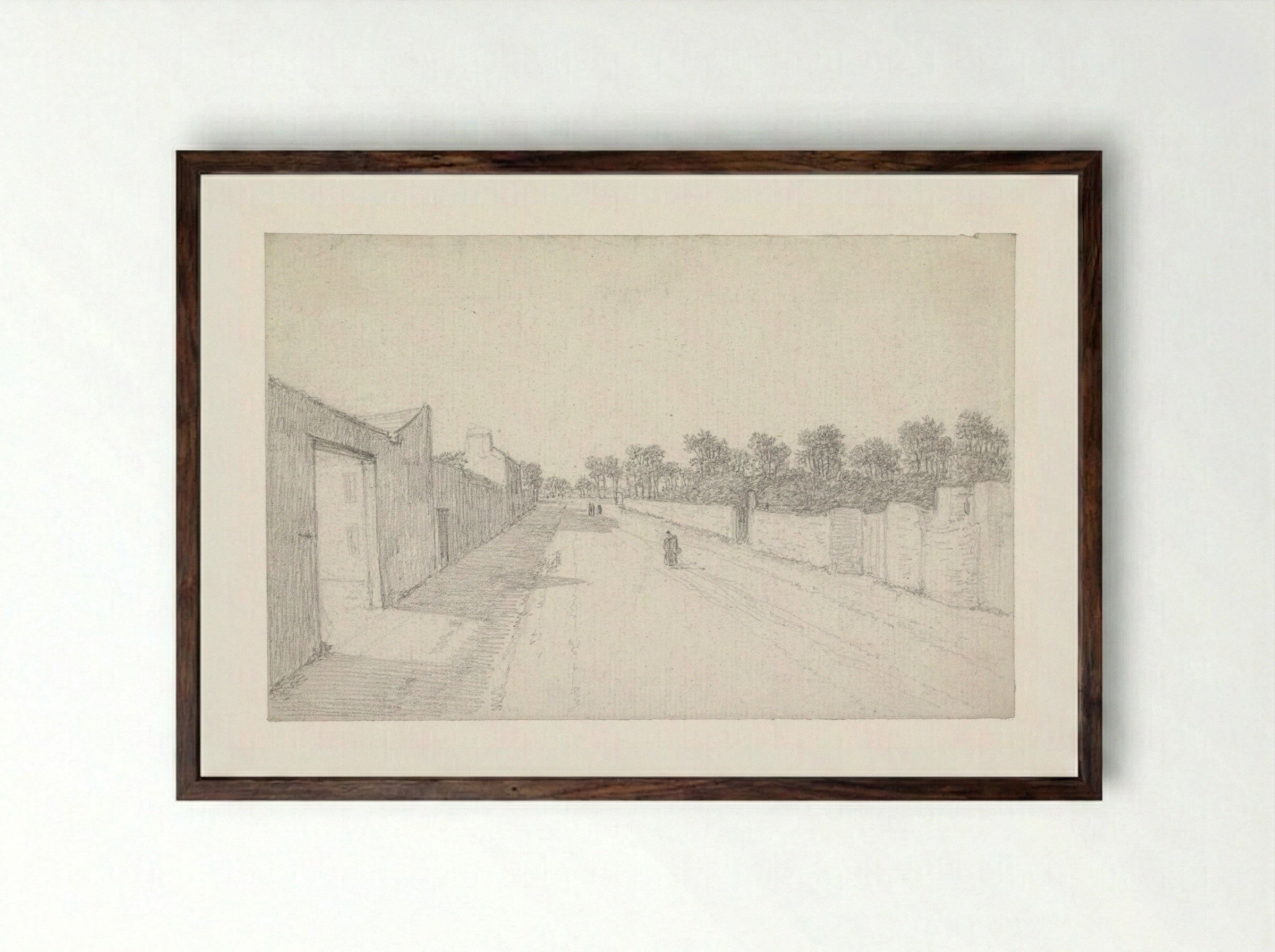 Landweg tussen muren - Georges Michel - Framed Print Dark Wood