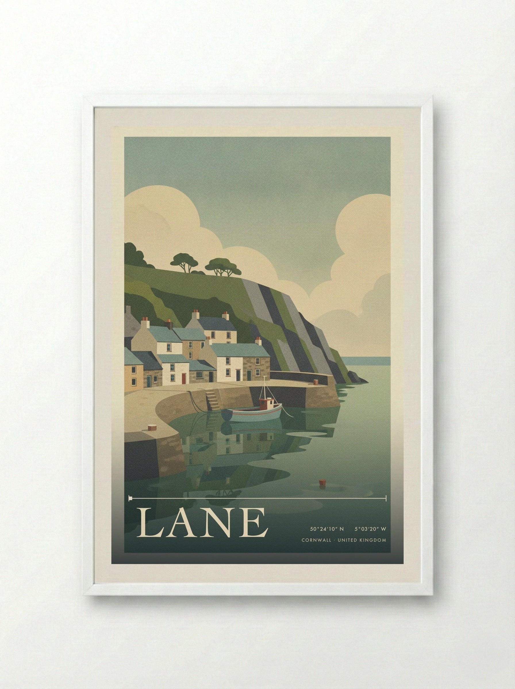 Lane Cornwall United Kingdom Travel Poster - Framed Print White