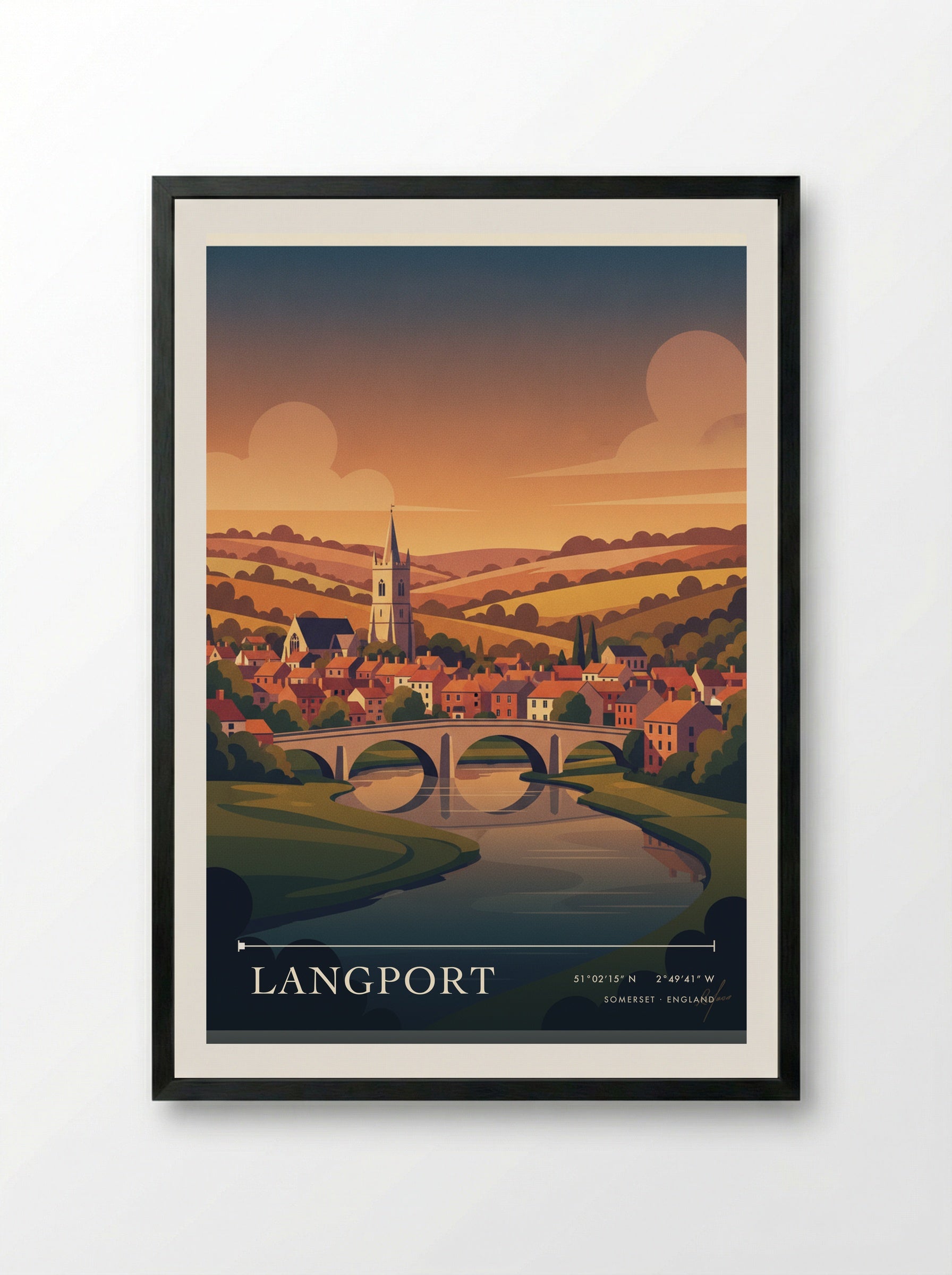 Langport Somerset England Travel Poster - Framed Print Black