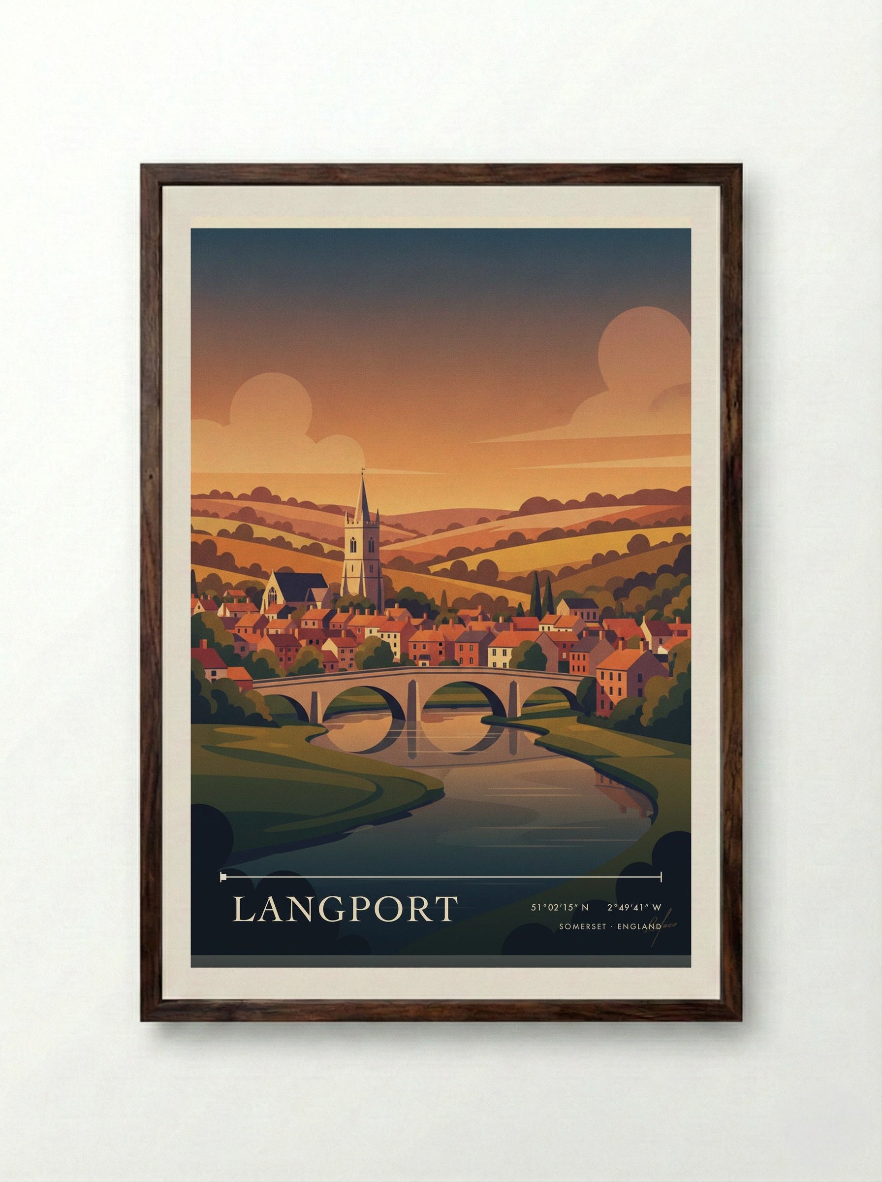 Langport Somerset England Travel Poster - Framed Print Dark Wood