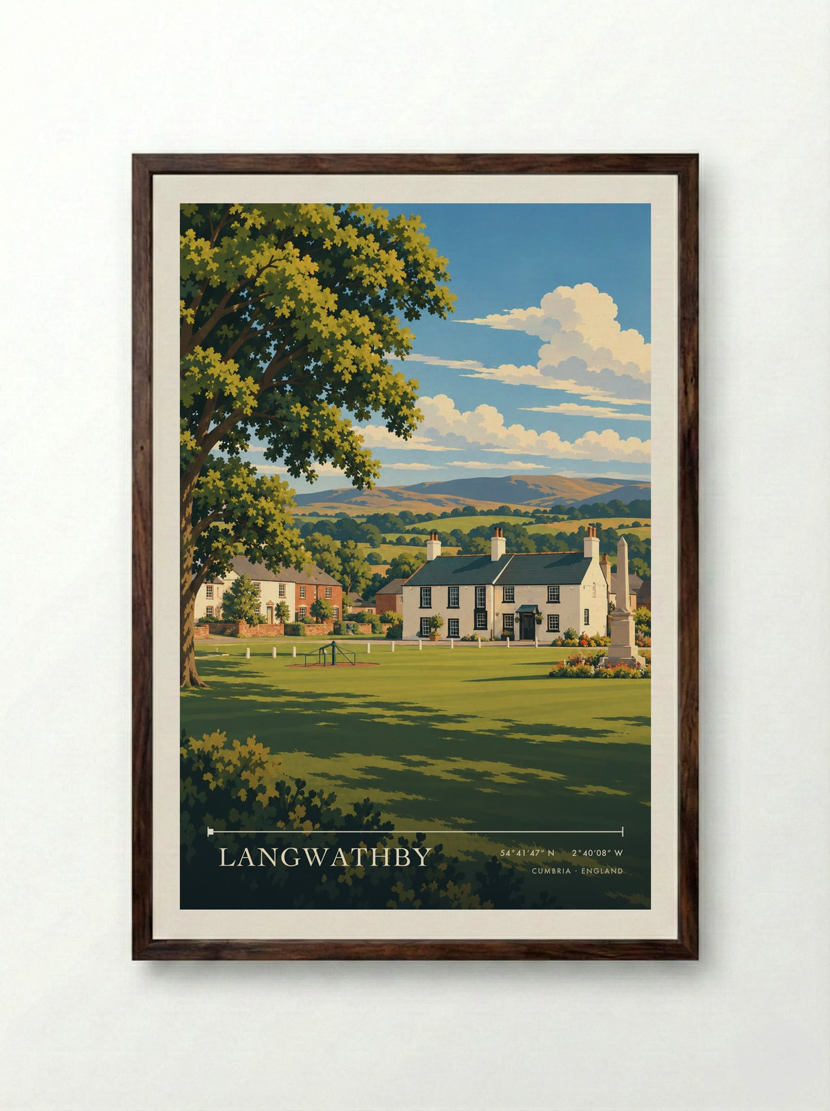 Langwathby, Cumbria | Travel Poster - Framed Print Dark Wood