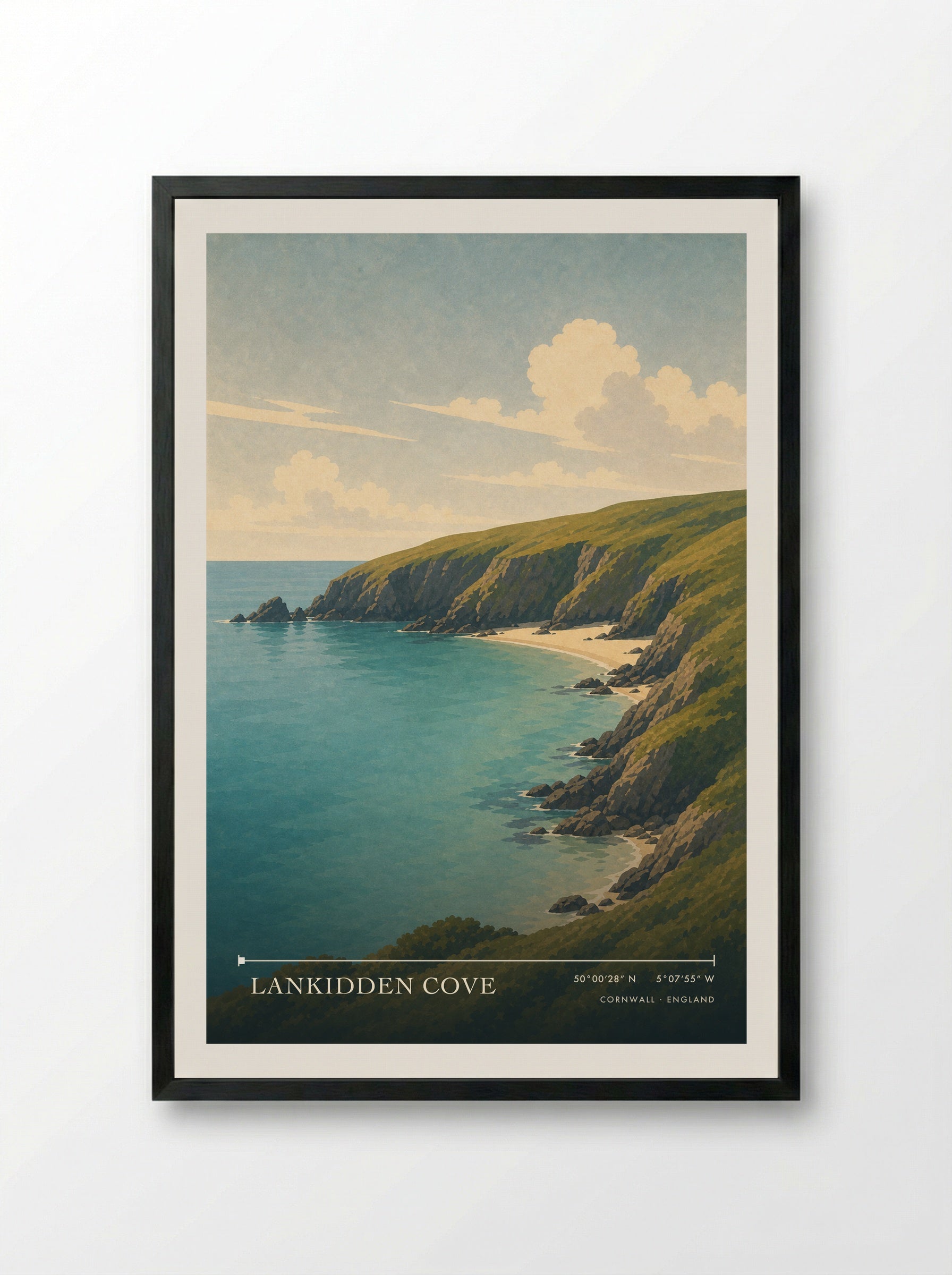 Lankidden Cove Cornwall England Travel Poster - Framed Print Black