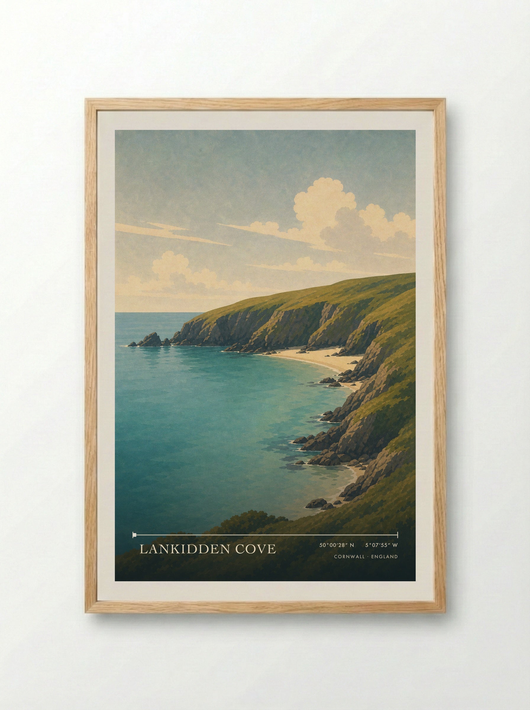 Lankidden Cove Cornwall England Travel Poster - Framed Print Wood