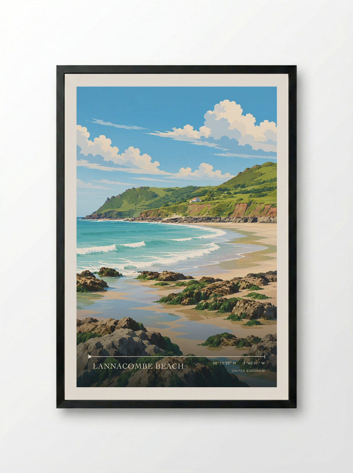Lannacombe Beach | Travel Poster - Framed Print Black