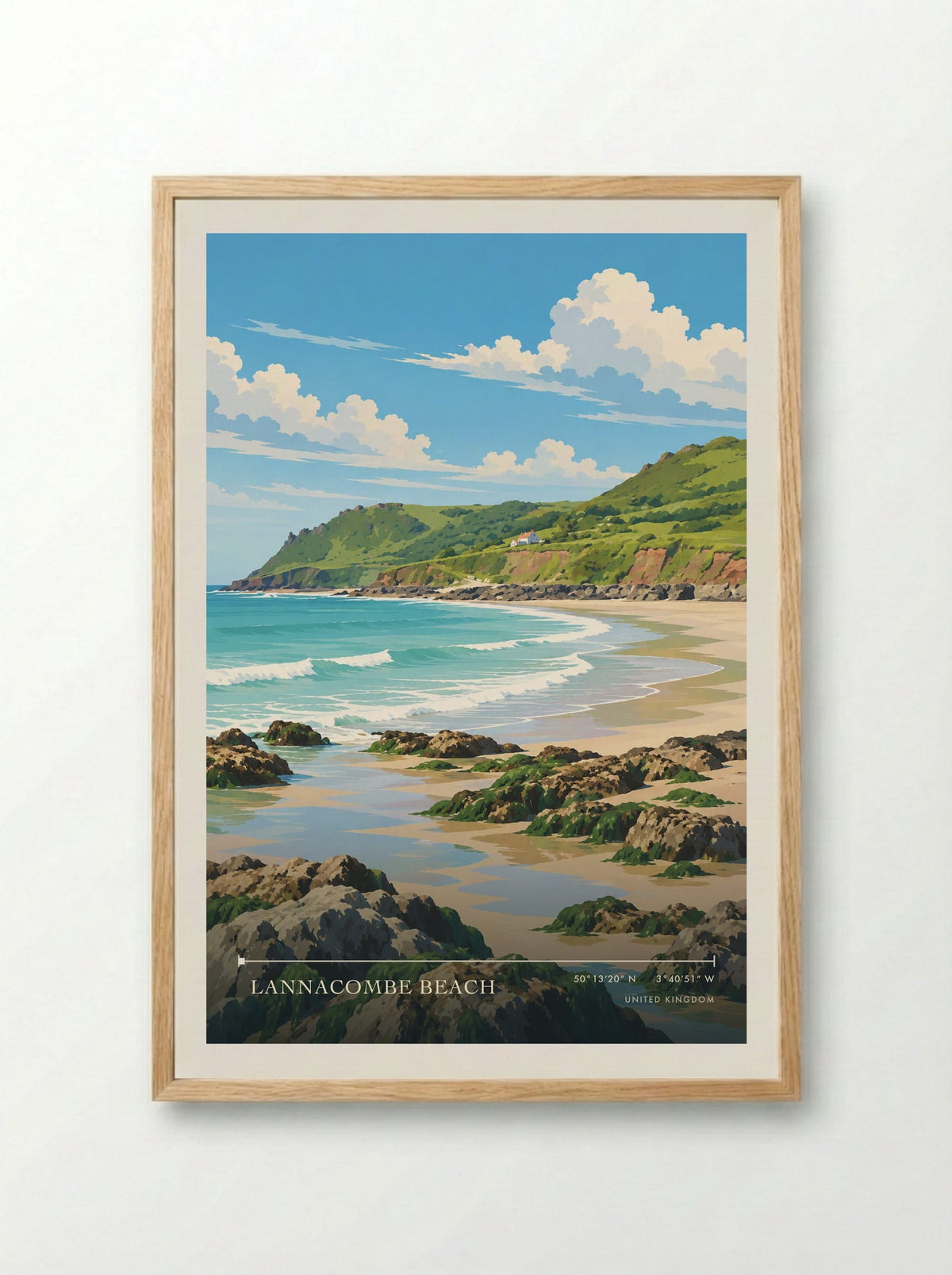 Lannacombe Beach | Travel Poster - Framed Print Wood