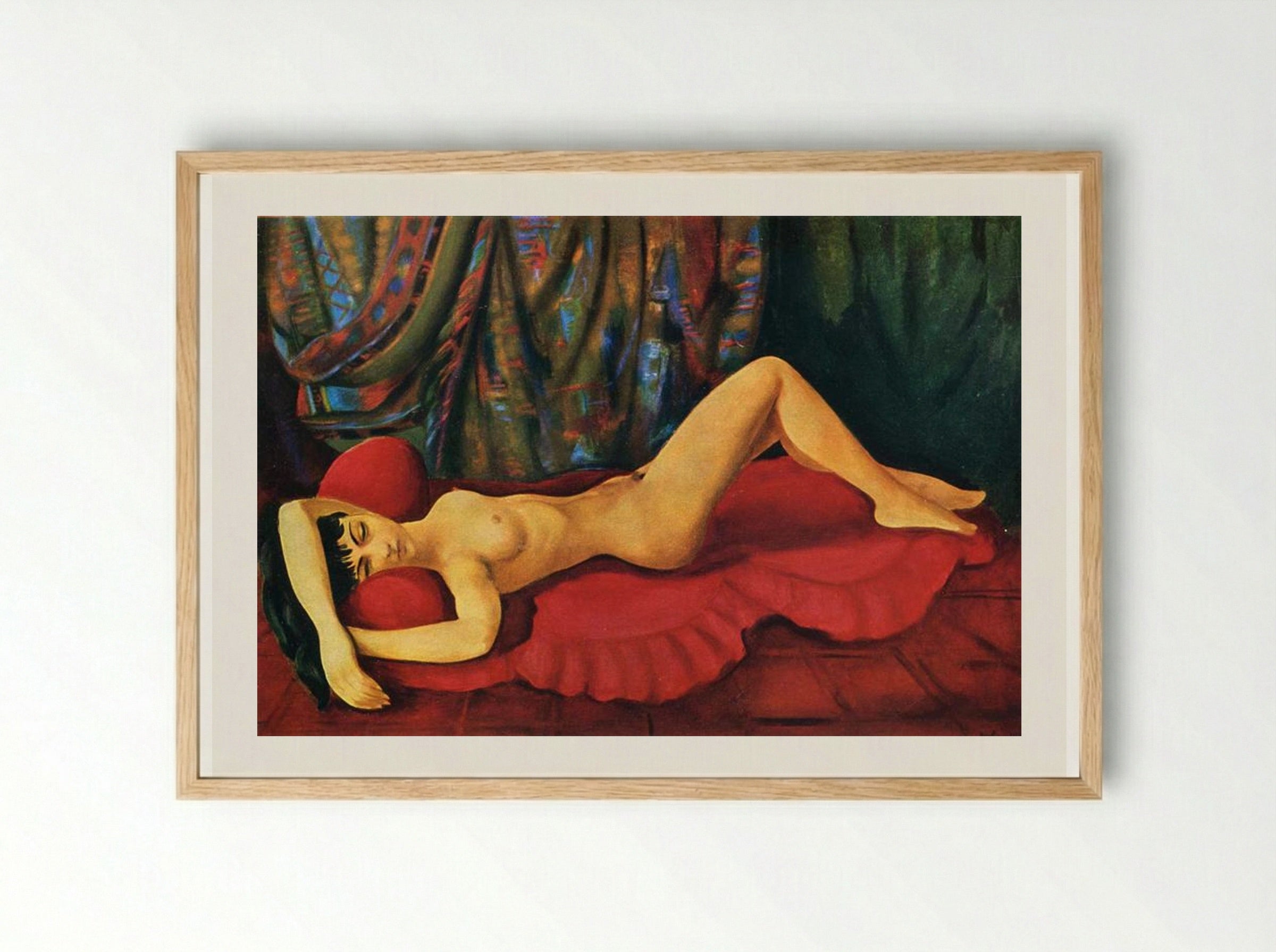 Large Nude Josan on Red Couch - Moïse Kisling - Framed Print Wood