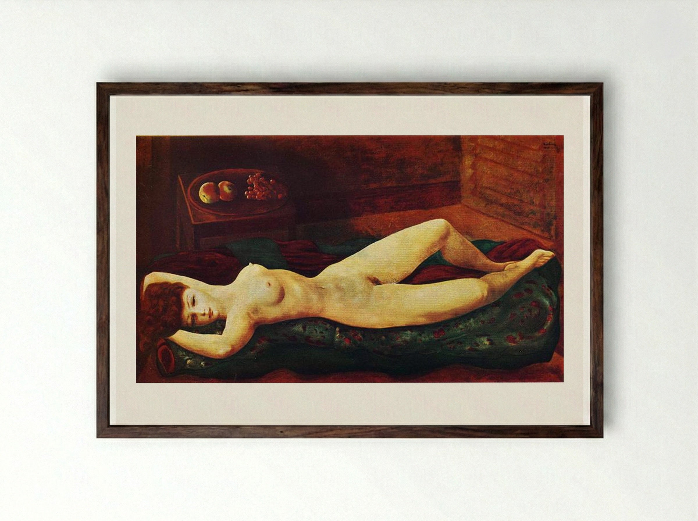 Large Red Nude - Moïse Kisling - Framed Print Dark Wood