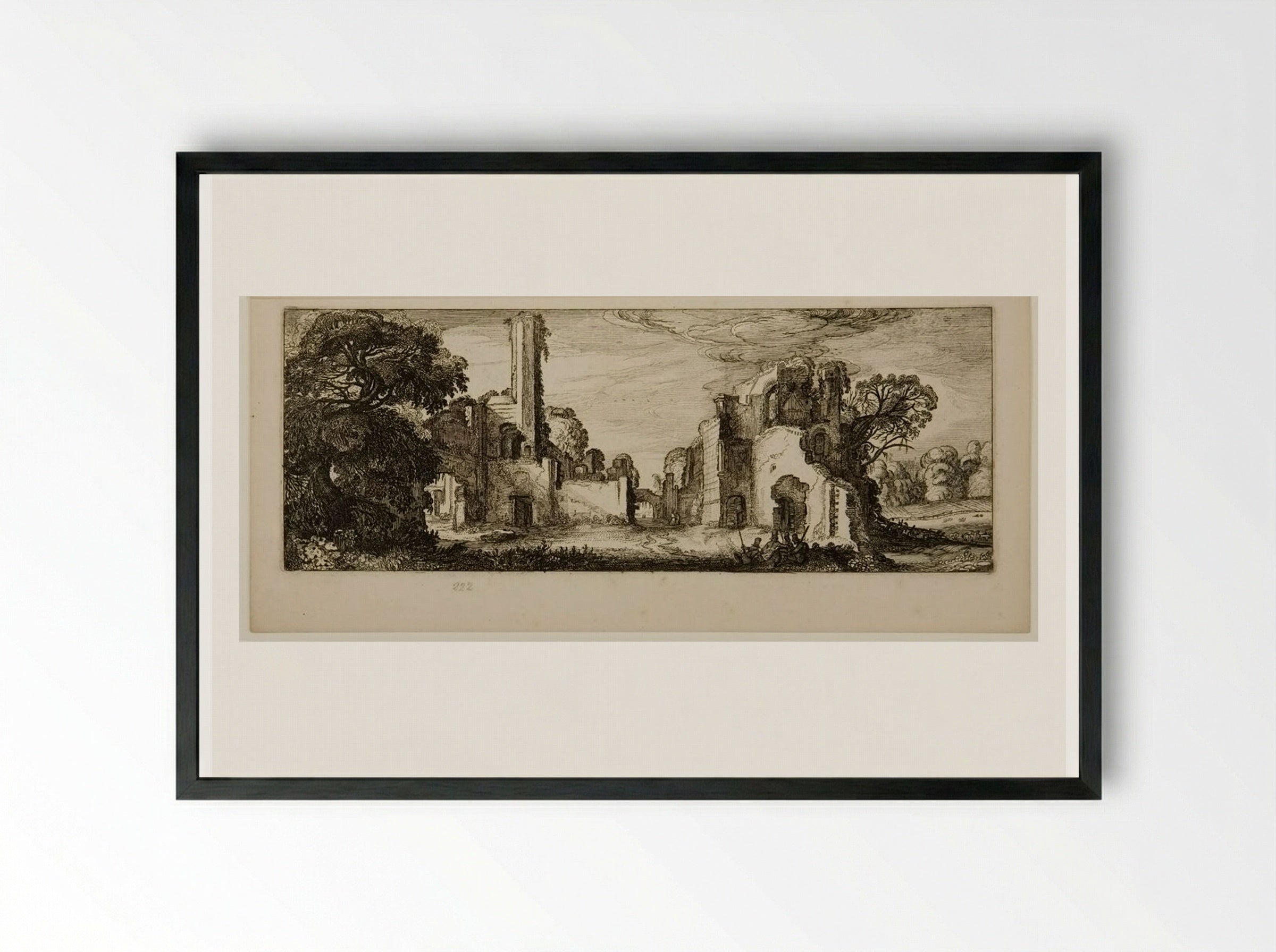 Large Tree and Ruins with a Tower - Jan van de Velde II - Framed Print Black