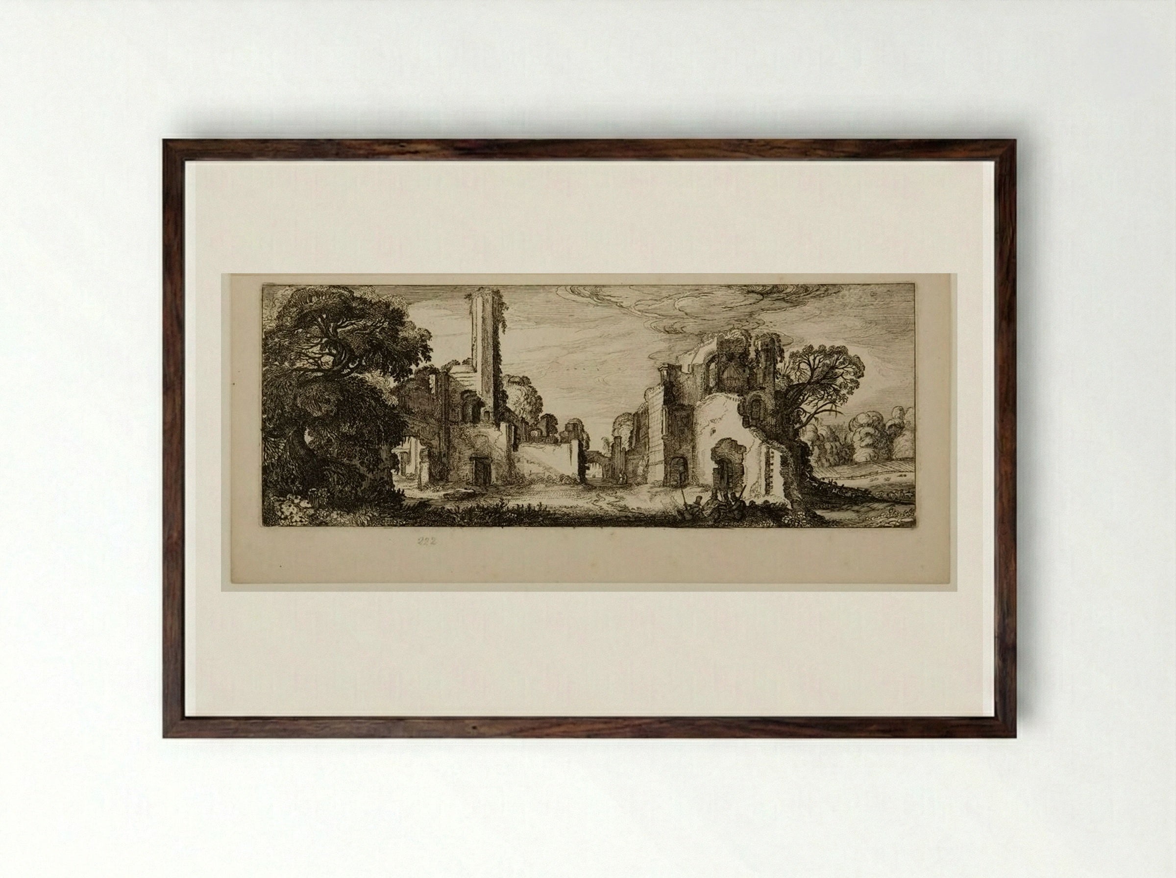 Large Tree and Ruins with a Tower - Jan van de Velde II - Framed Print Dark Wood