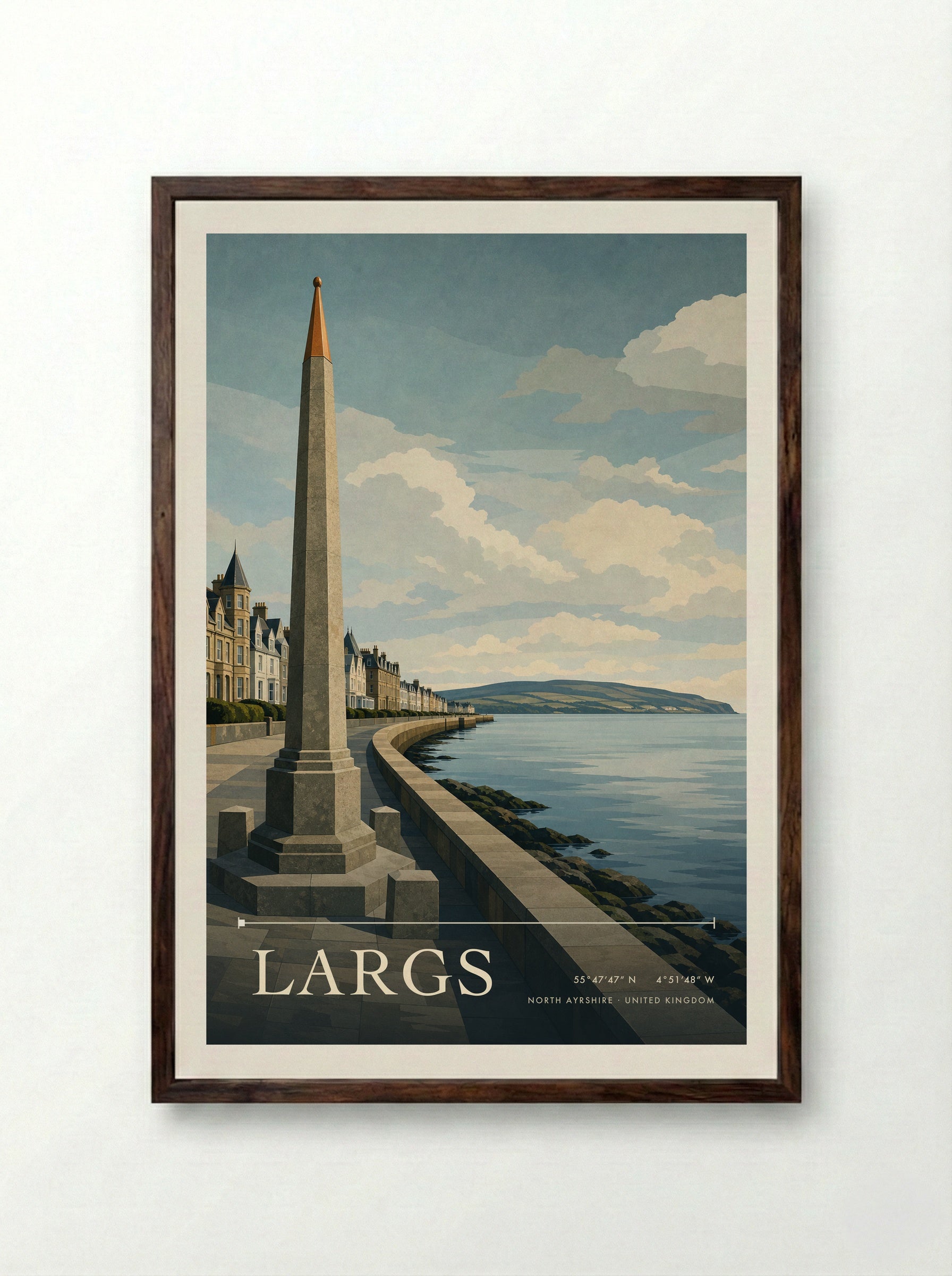 Largs North Ayrshire United Kingdom Travel Poster - Framed Print Dark Wood
