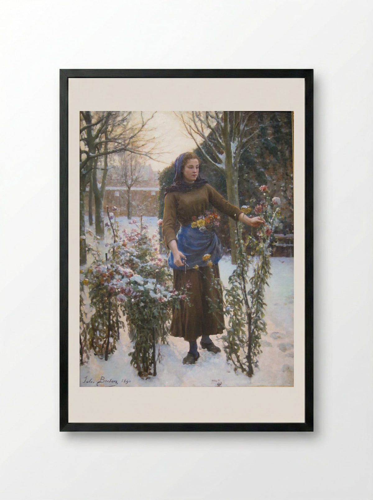 Last Flowers - Jules Breton - Framed Print Black