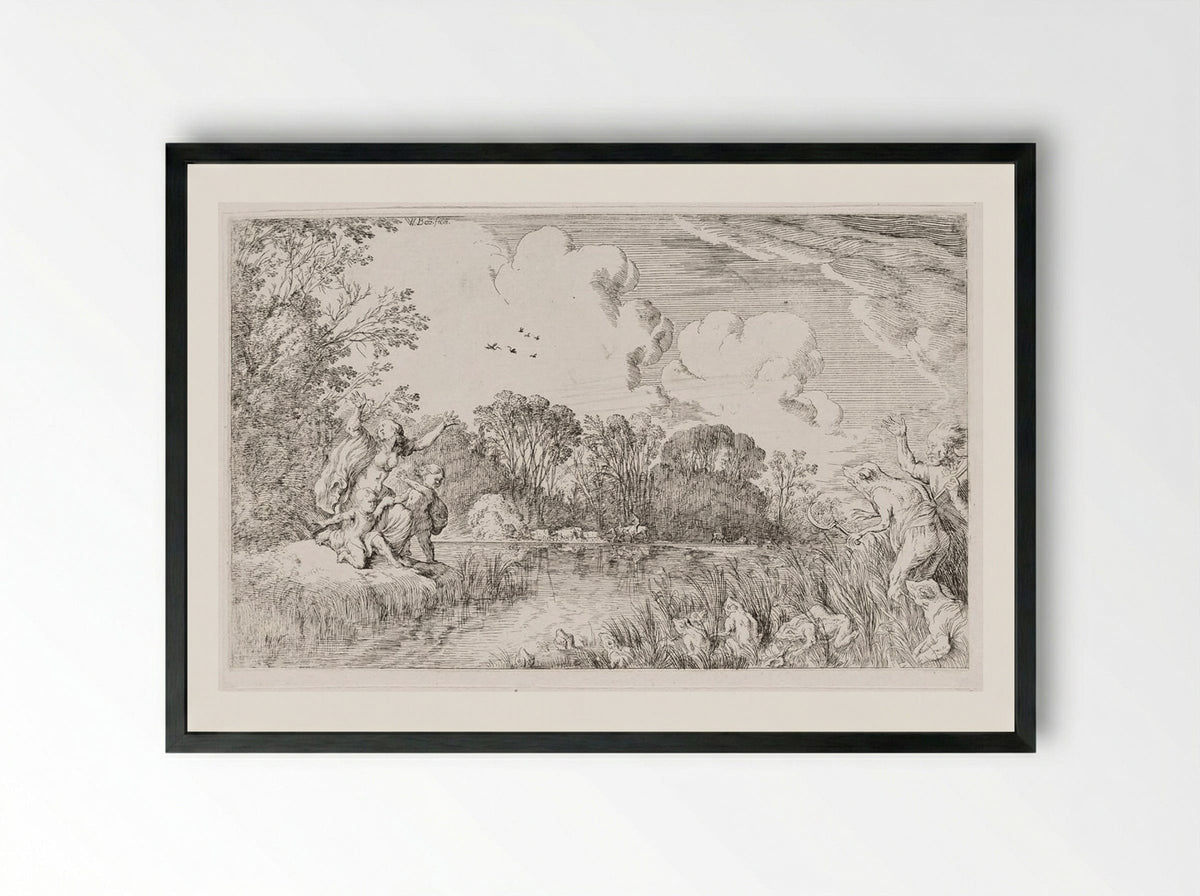 Latona Transforms the Lycian Peasants into Frogs - Johann Wilhelm Baur - Framed Print Black