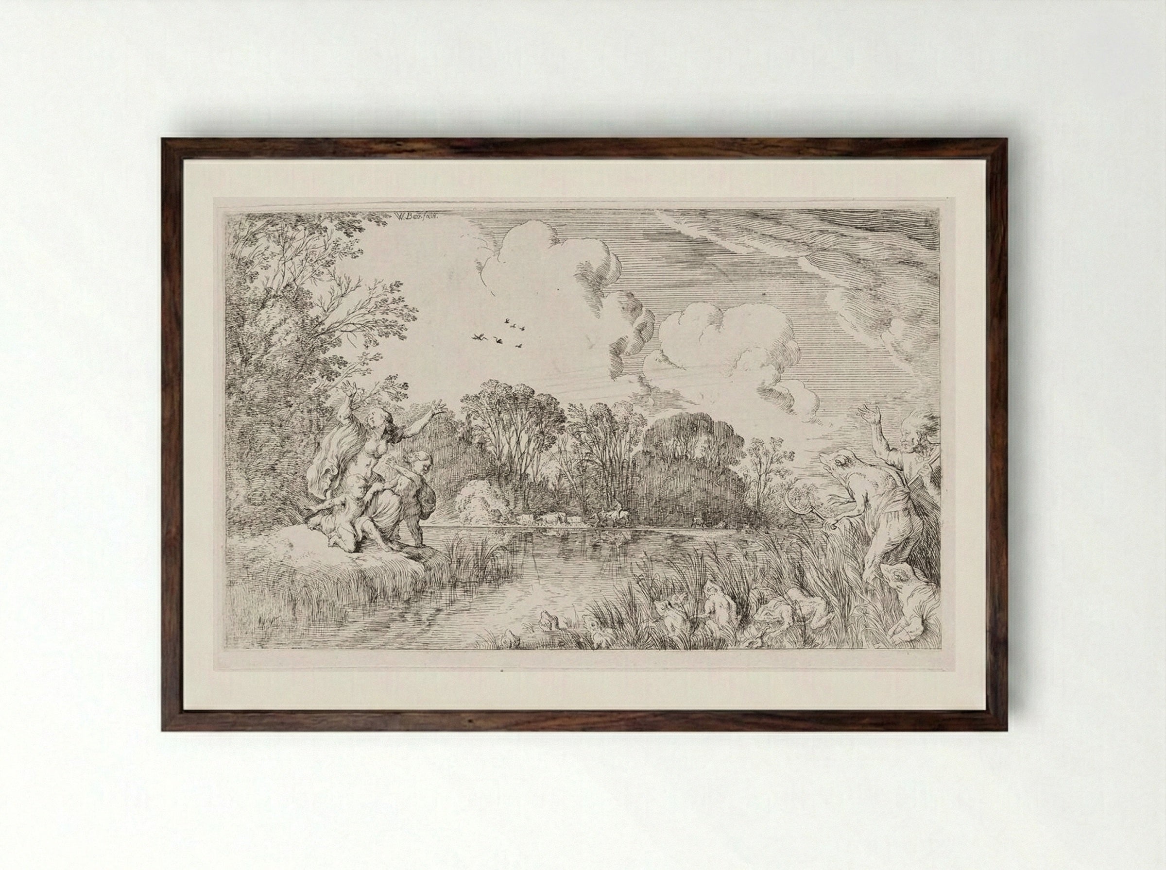 Latona Transforms the Lycian Peasants into Frogs - Johann Wilhelm Baur - Framed Print Dark Wood