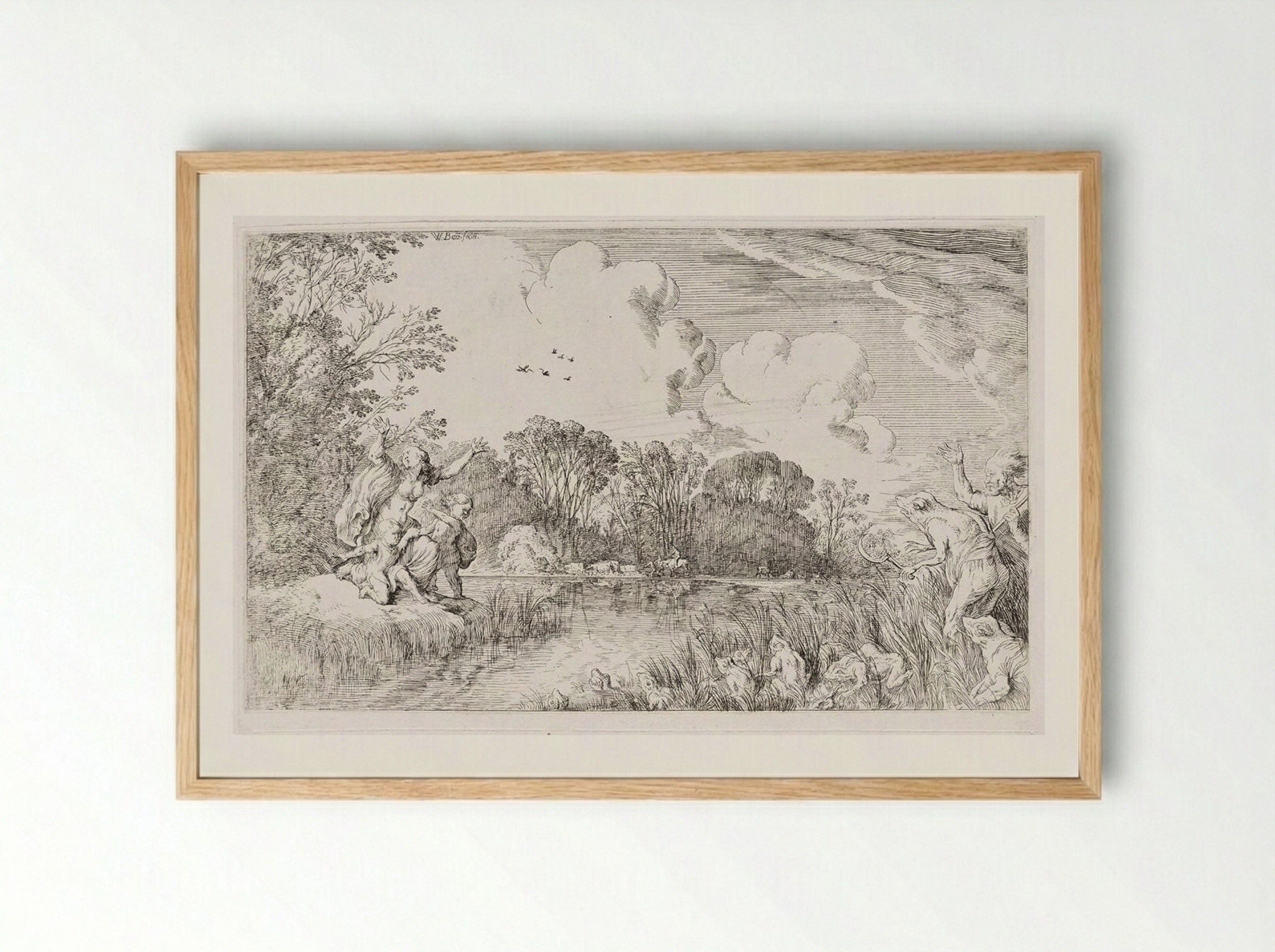 Latona Transforms the Lycian Peasants into Frogs - Johann Wilhelm Baur - Framed Print Wood