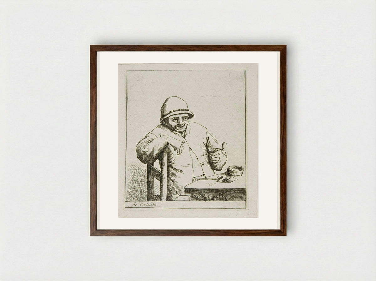 Laughing Smoker - David Deuchar - Framed Print Dark Wood