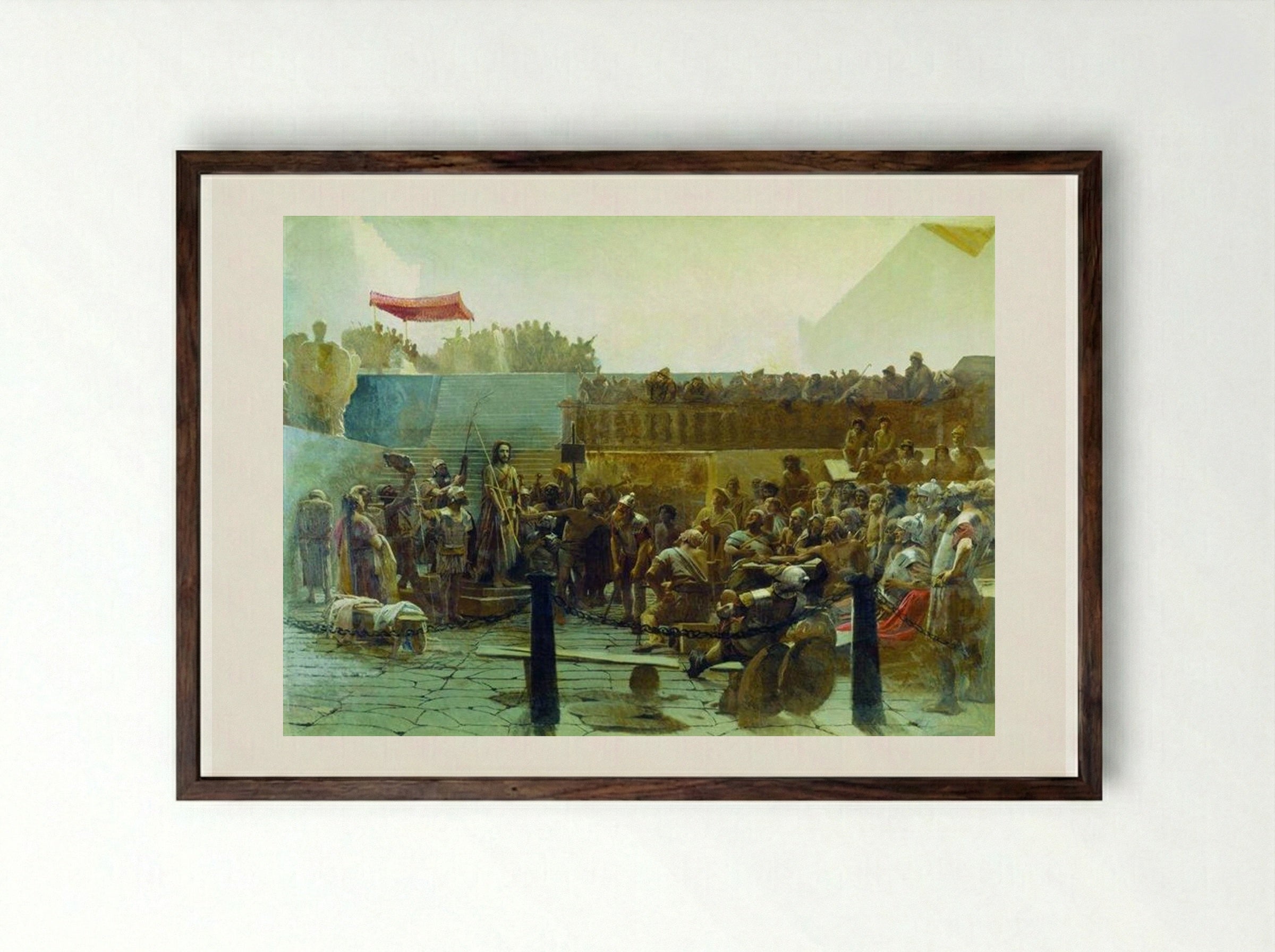 Laughter (Hail, King of the Jews) - Ivan Kramskoy - Framed Print Dark Wood
