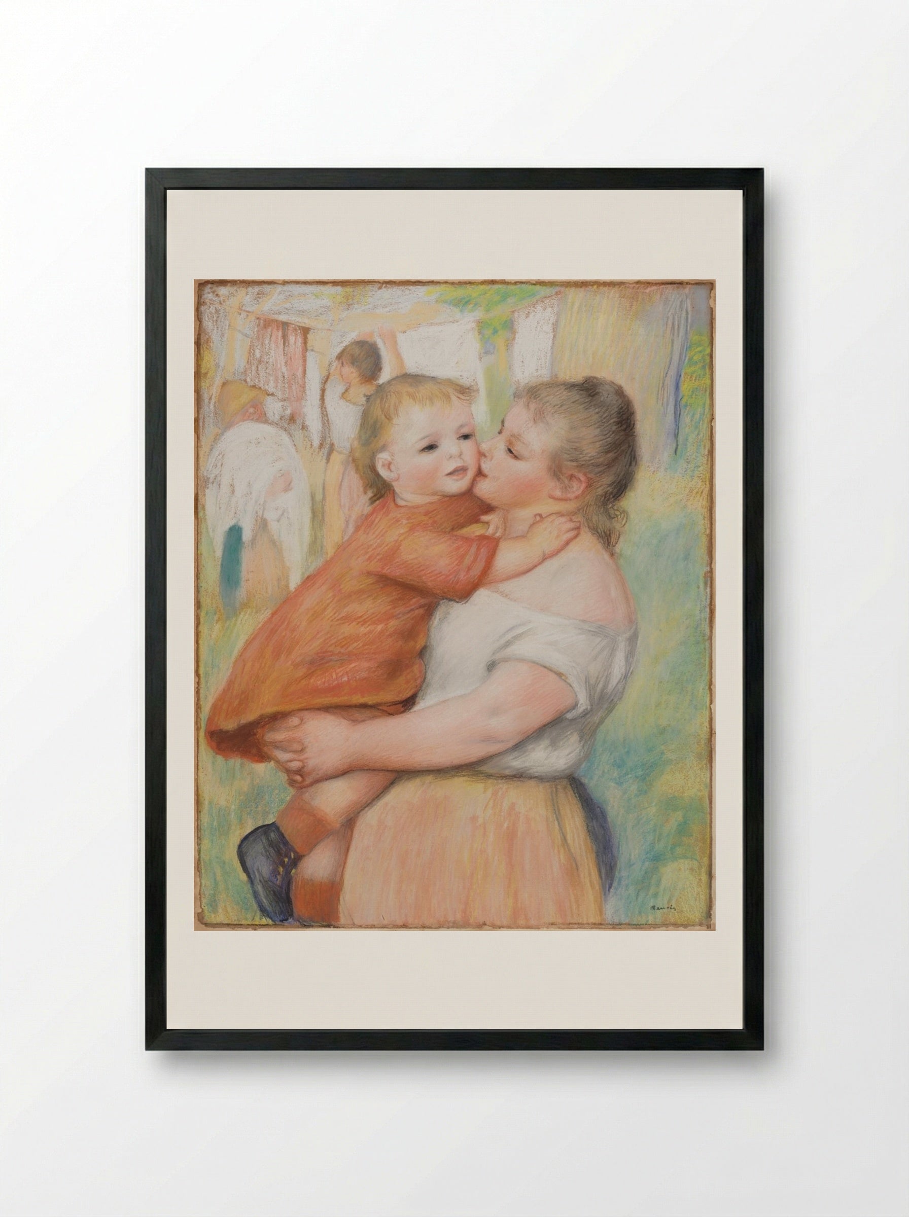 Laundress and Her Child (Aline and Pierre) - Pierre-Auguste Renoir - Framed Print Black