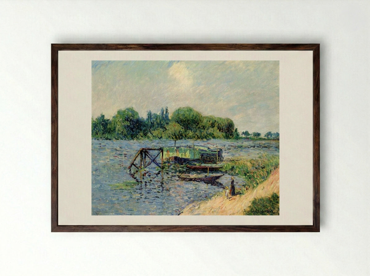 Laundry on the Seine at Herblay - Gustave Loiseau - Framed Print Dark Wood