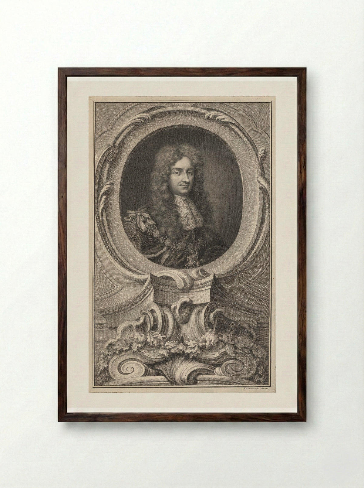 Laurence Hyde, Earl of Rochester - Jacobus Houbraken - Framed Print Dark Wood