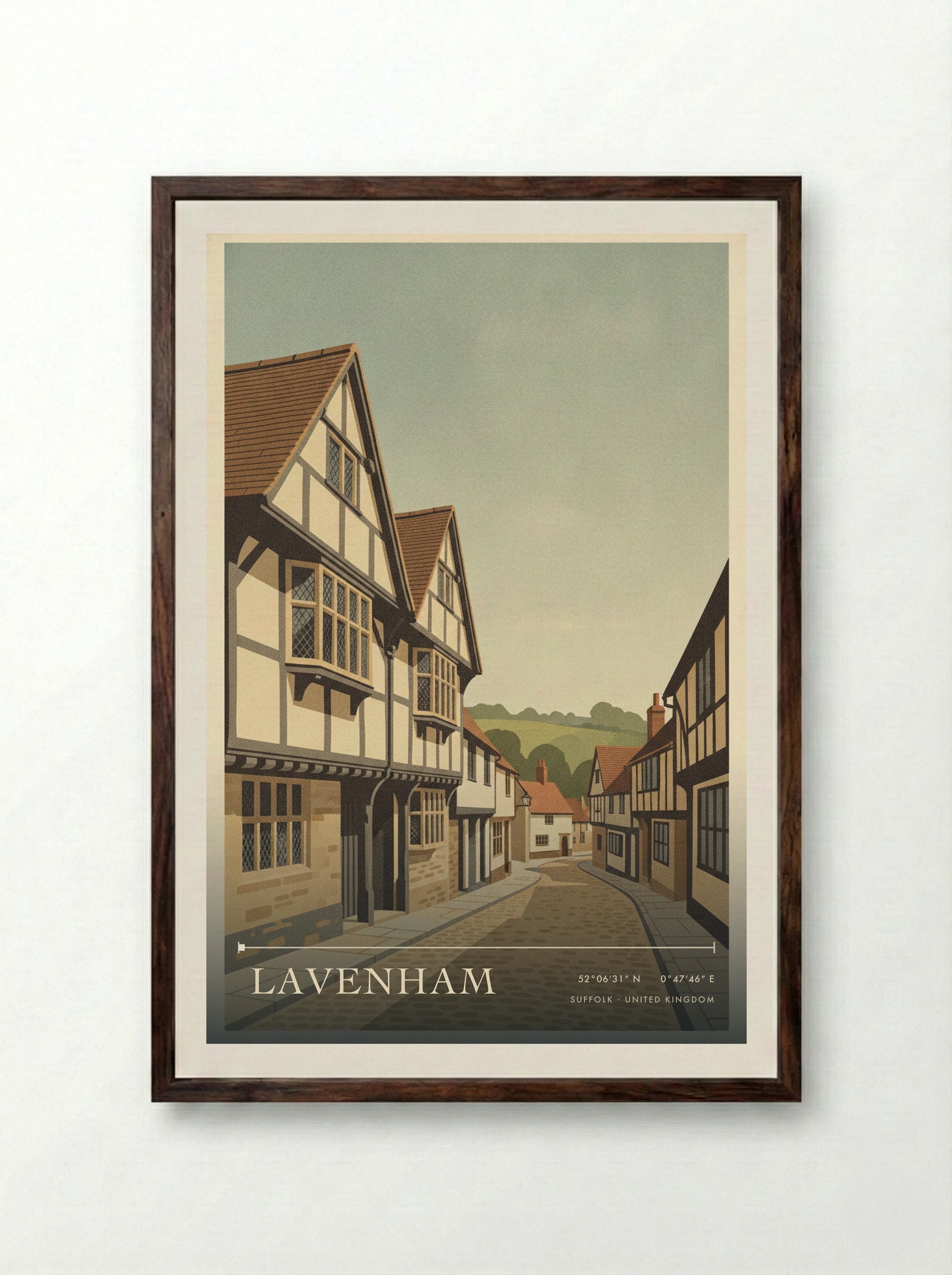 Lavenham Suffolk United Kingdom Travel Poster - Framed Print Dark Wood