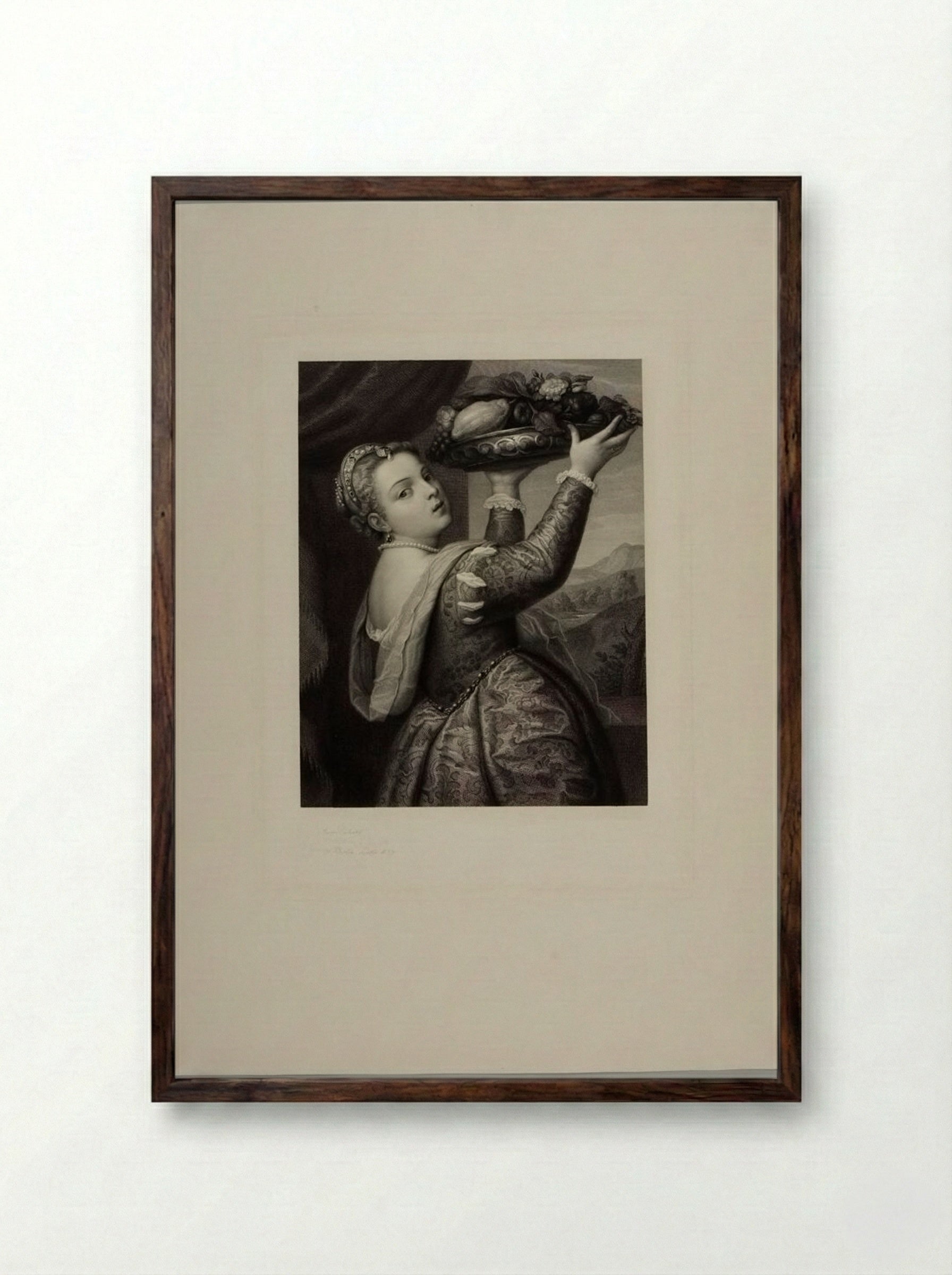 Lavinia, Titian's Daughter, Bearing a Dish of Fruit - Friedrich Eduard Eichens - Framed Print Dark Wood