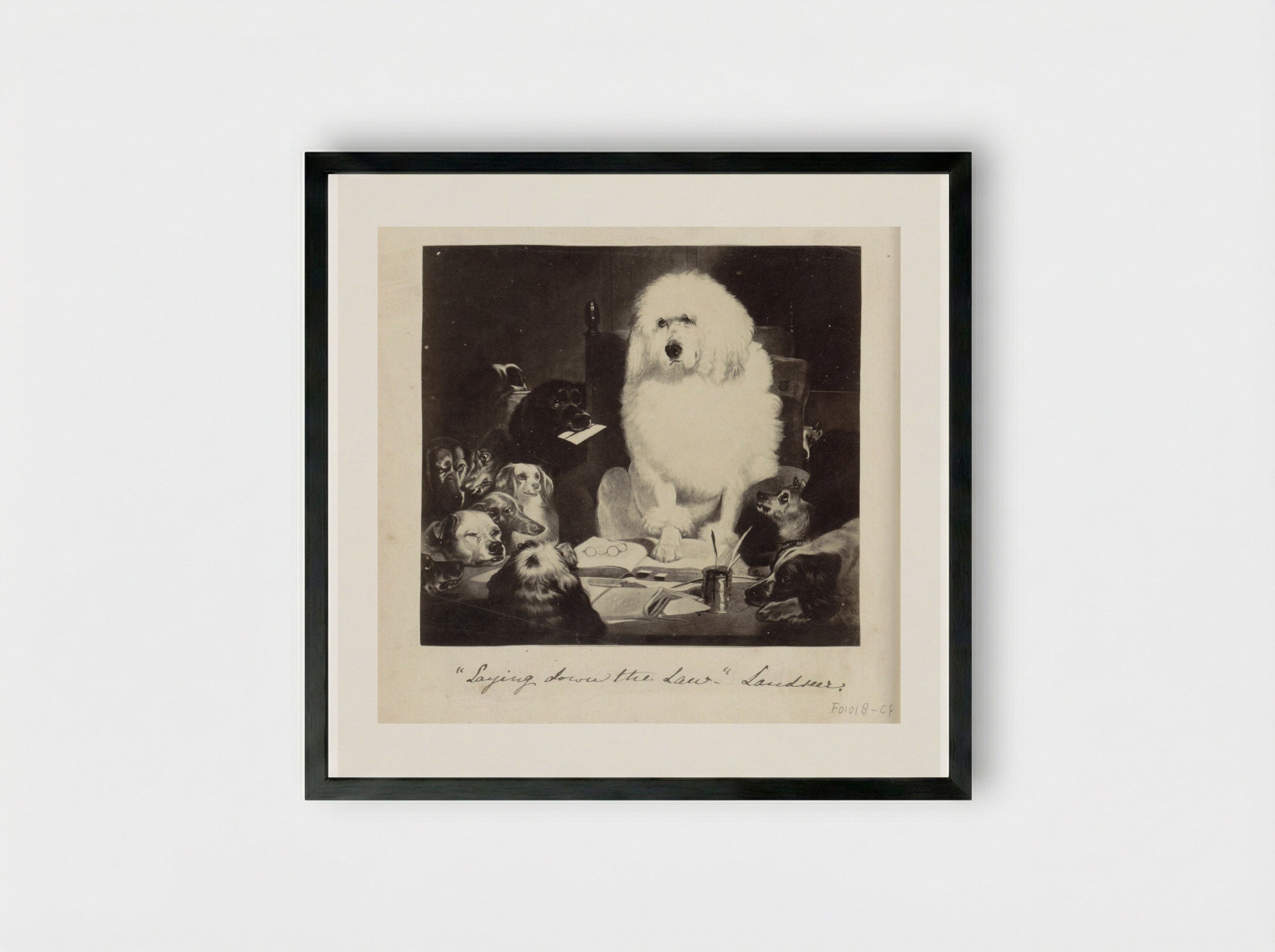 Laying Down the Law - Edwin Henry Landseer - Framed Print Black