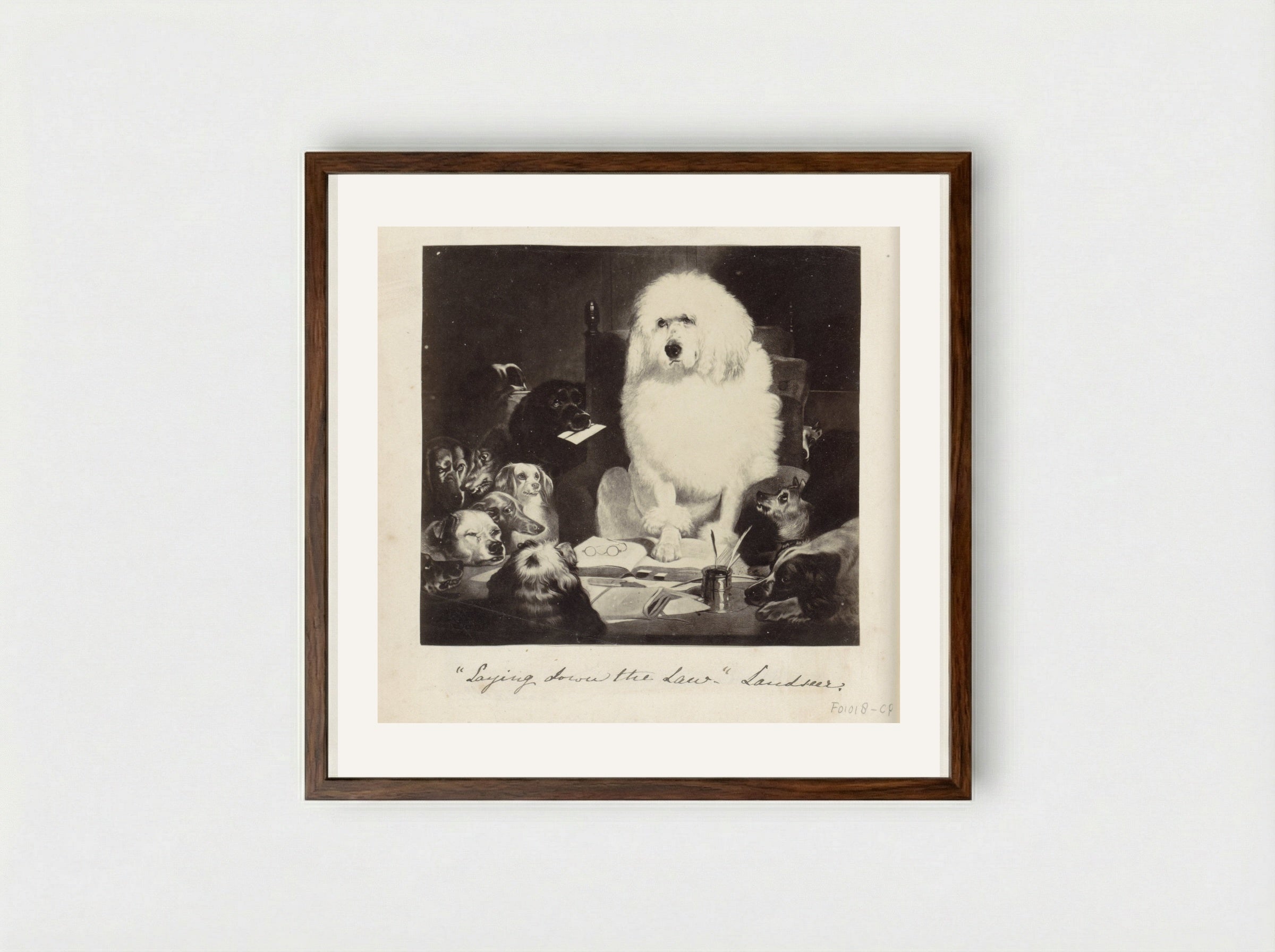 Laying Down the Law - Edwin Henry Landseer - Framed Print Dark Wood