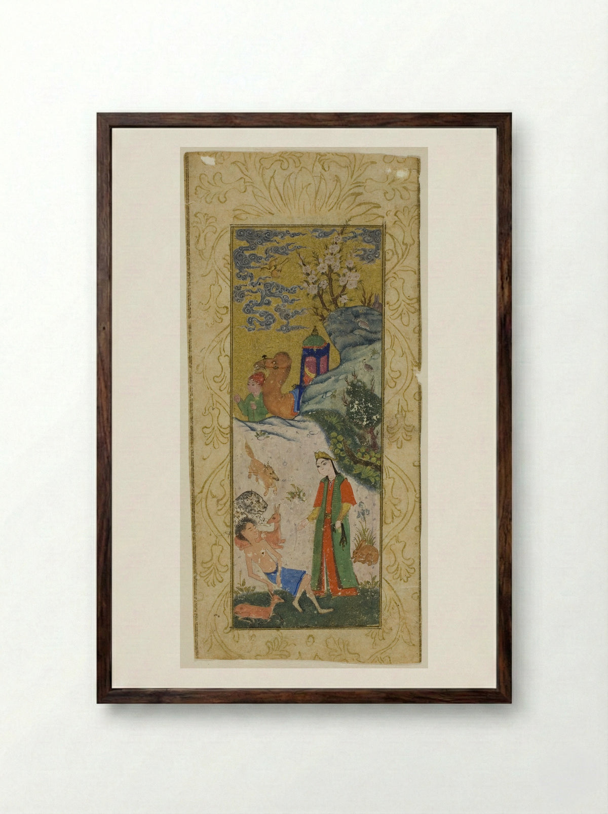 Layla Visiting Majnun in the Desert - Persian School - Framed Print Dark Wood