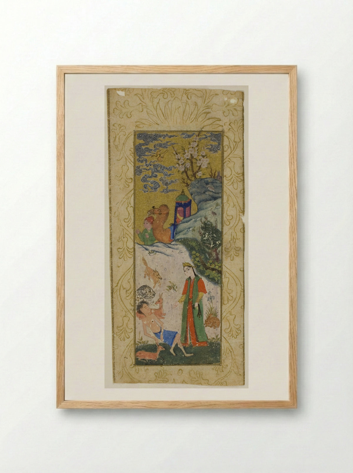 Layla Visiting Majnun in the Desert - Persian School - Framed Print Wood