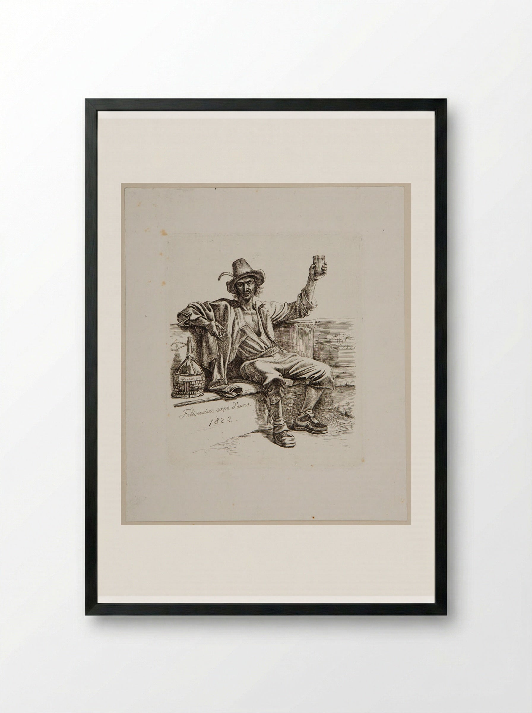 Lazzarone, est! est! - Johann Adam Klein - Framed Print Black