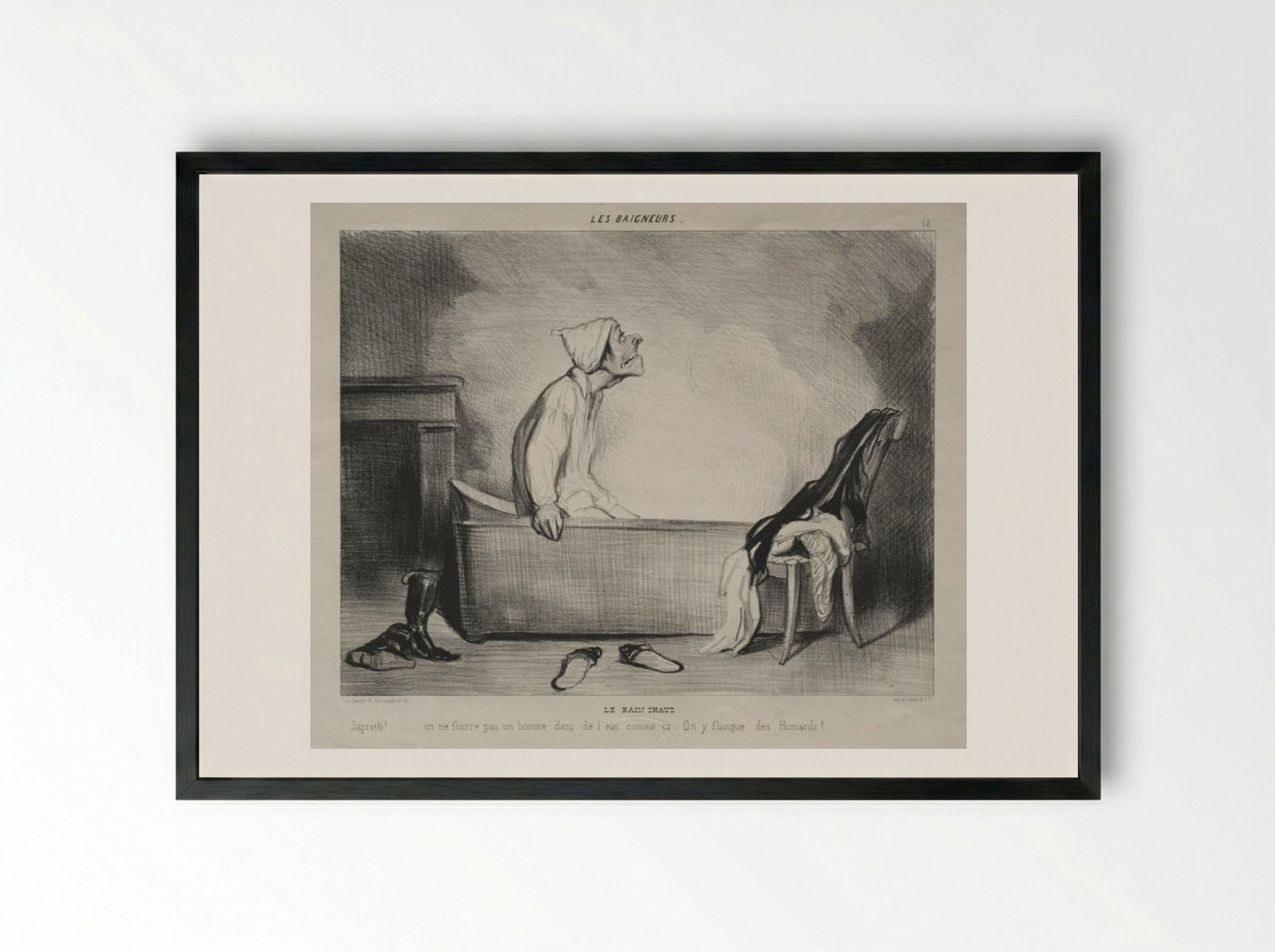 Le Bain Chaud - Honoré Daumier - Framed Print Black