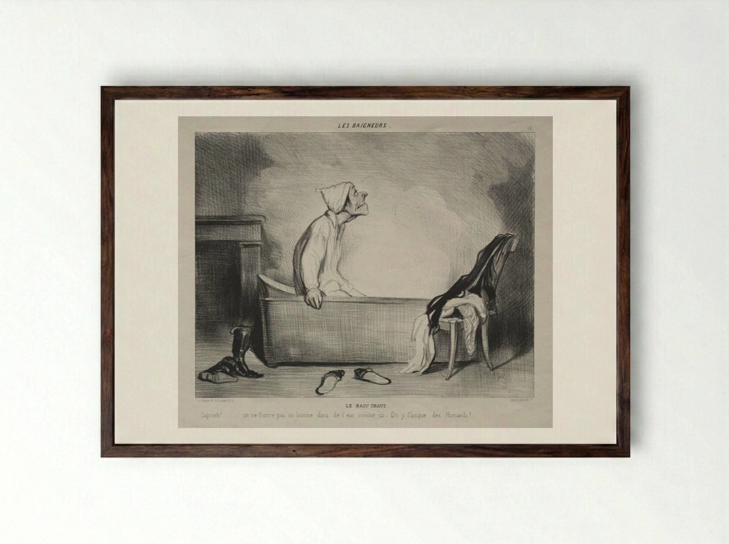 Le Bain Chaud - Honoré Daumier - Framed Print Dark Wood