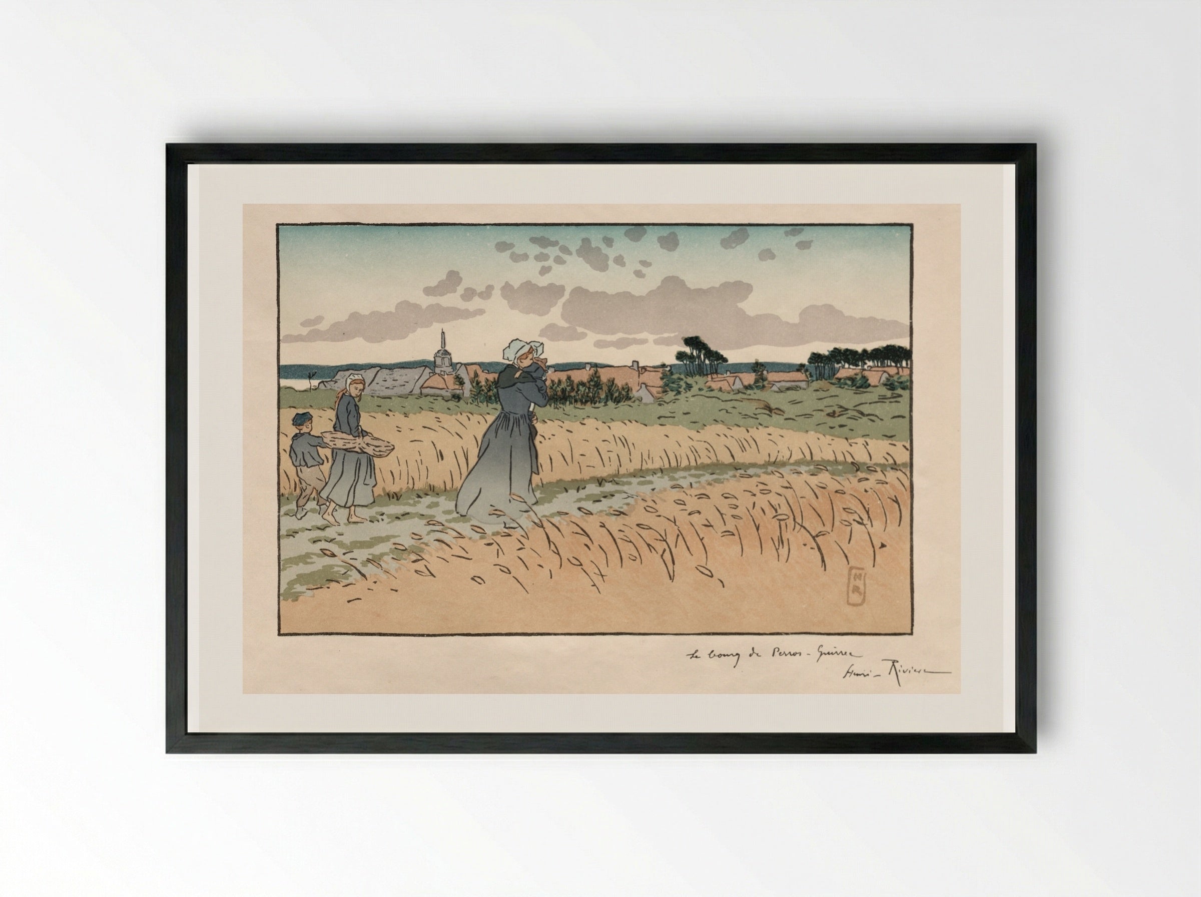 Le Bourg de Perros-Guirec - Henri Rivière - Framed Print Black