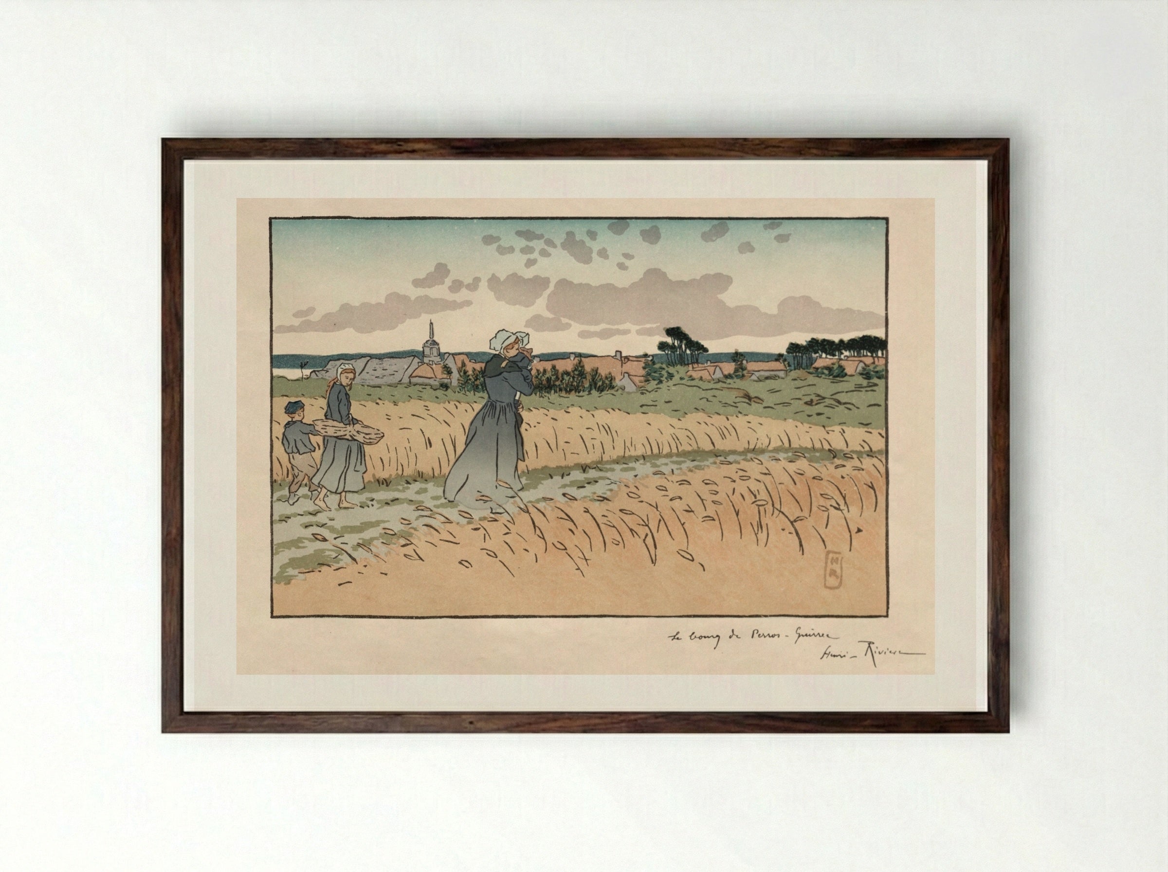 Le Bourg de Perros-Guirec - Henri Rivière - Framed Print Dark Wood