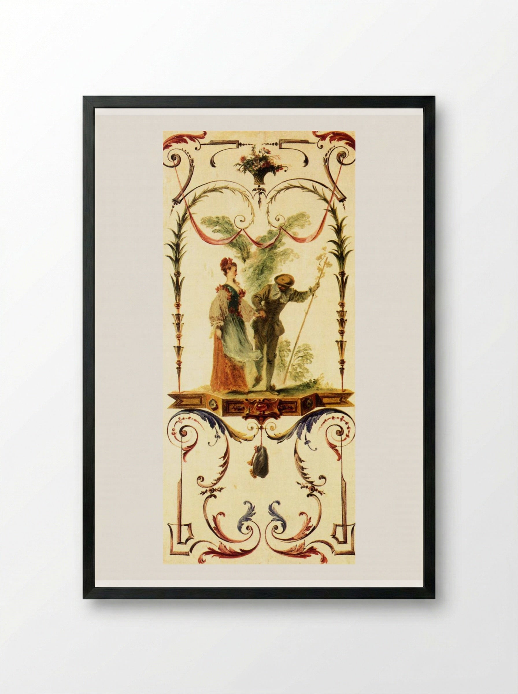 Le Cajoleur - Antoine Watteau - Framed Print Black