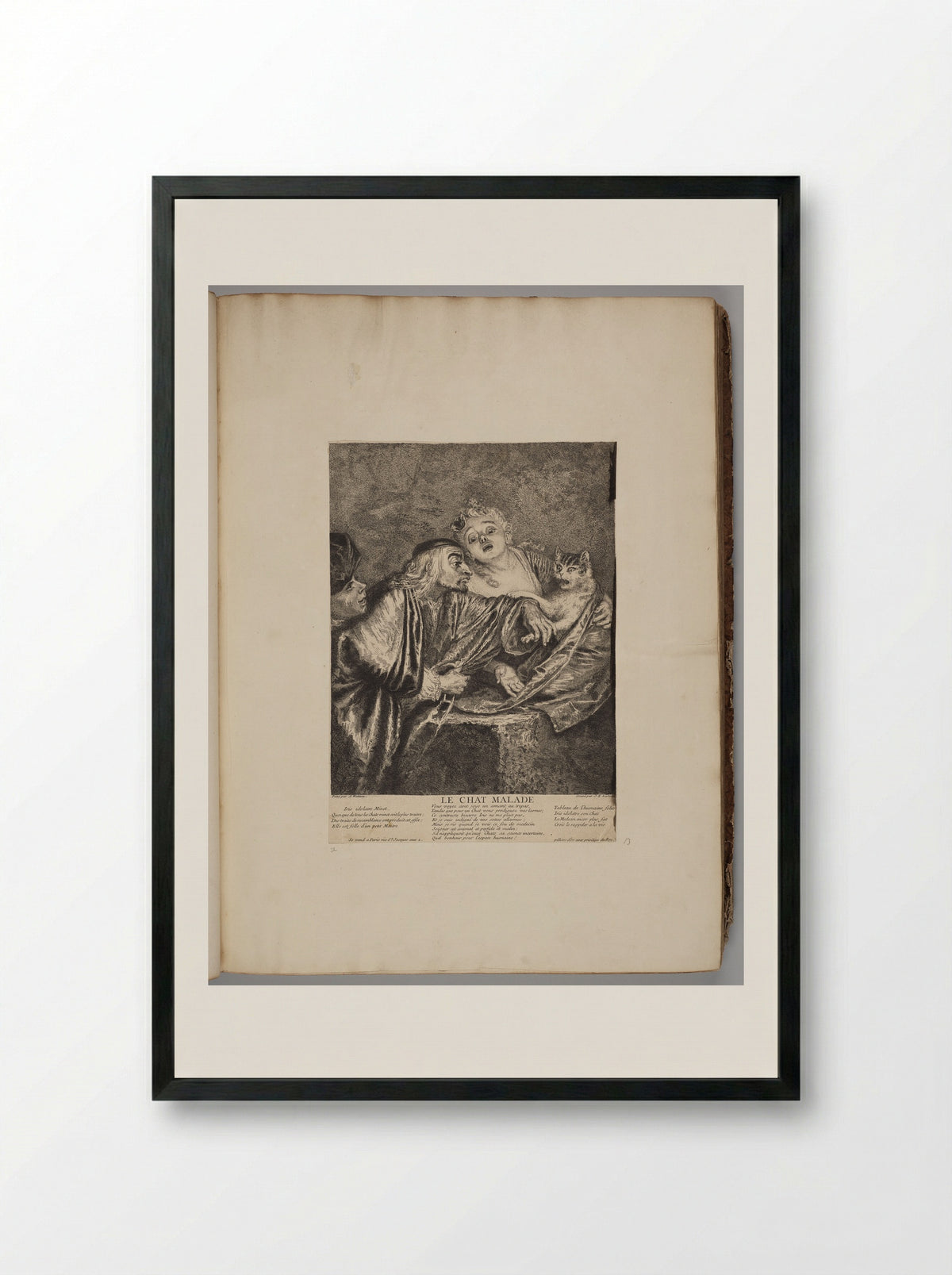 Le Chat Malade - Jean-Baptiste Liotard - Framed Print Black