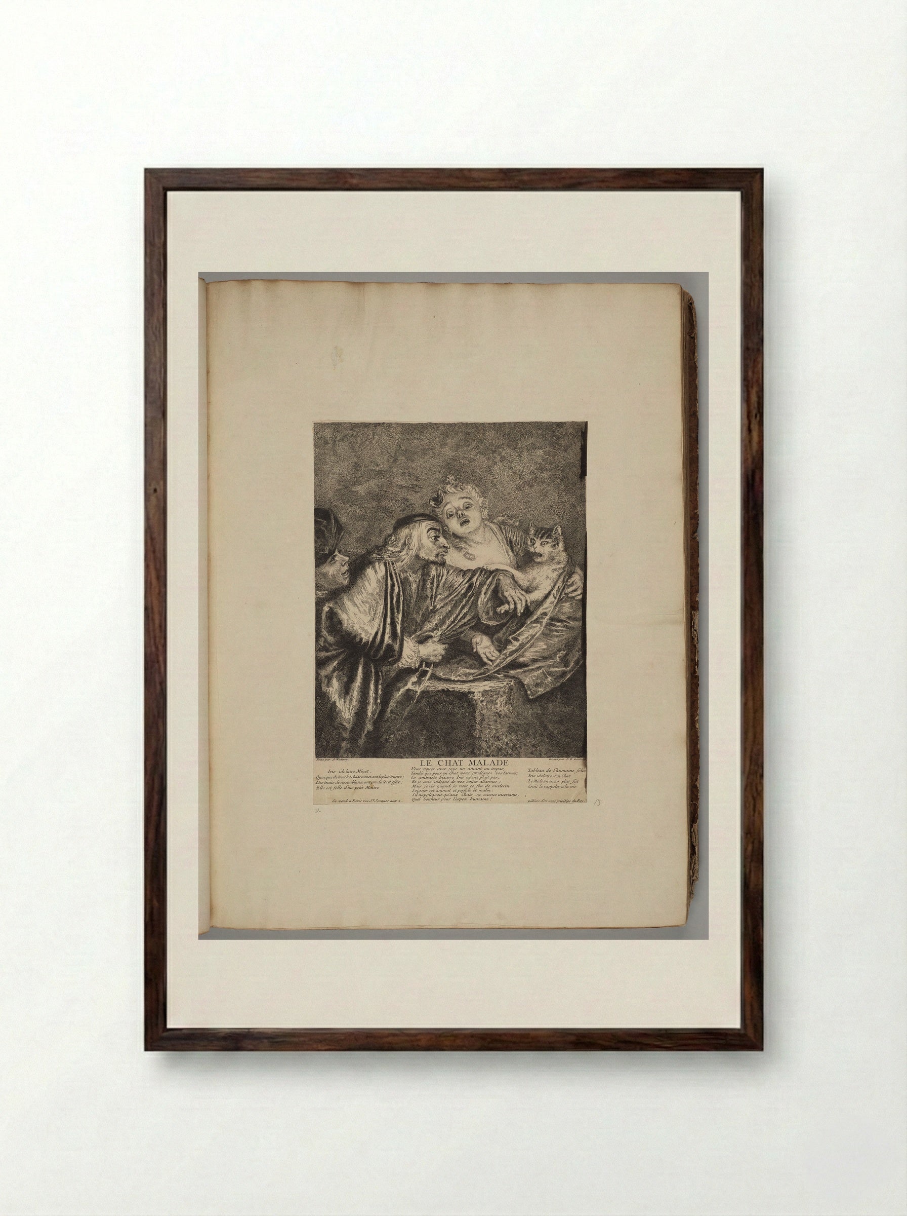 Le Chat Malade - Jean-Baptiste Liotard - Framed Print Dark Wood