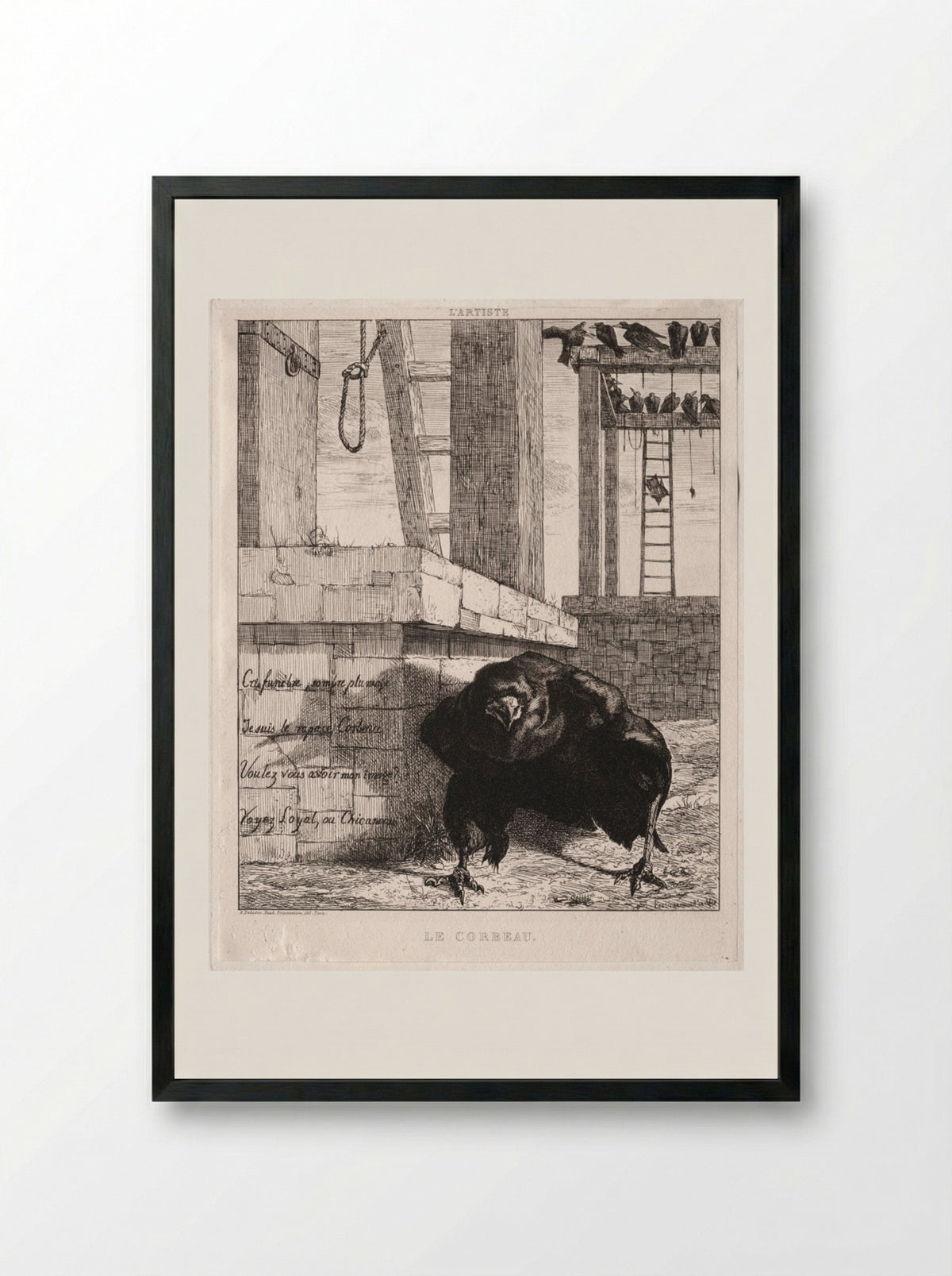 Le Corbeau (The Raven) - Félix Bracquemond - Framed Print Black