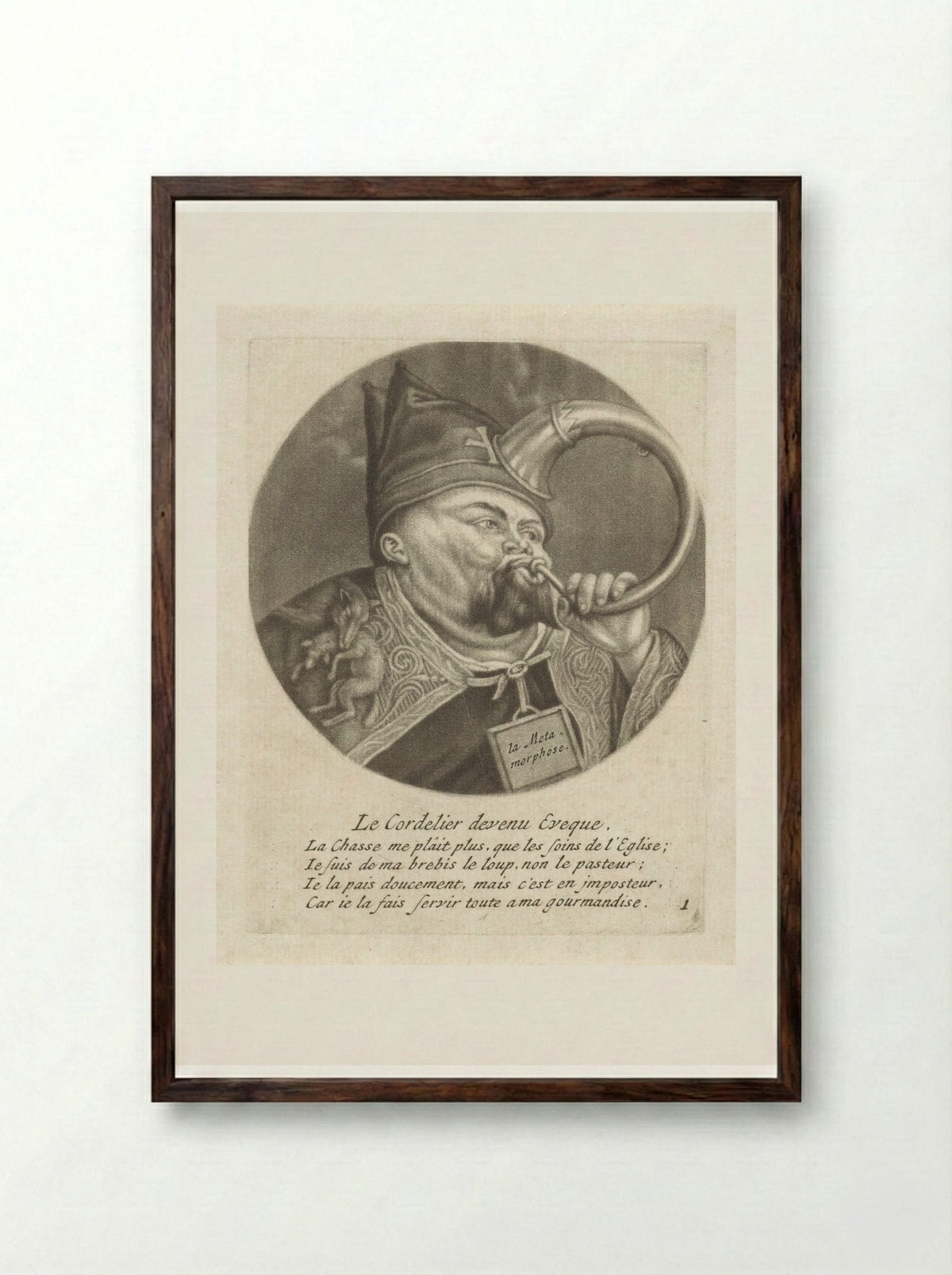 Le Cordelier devenu Eveque - Jacob Gole - Framed Print Dark Wood