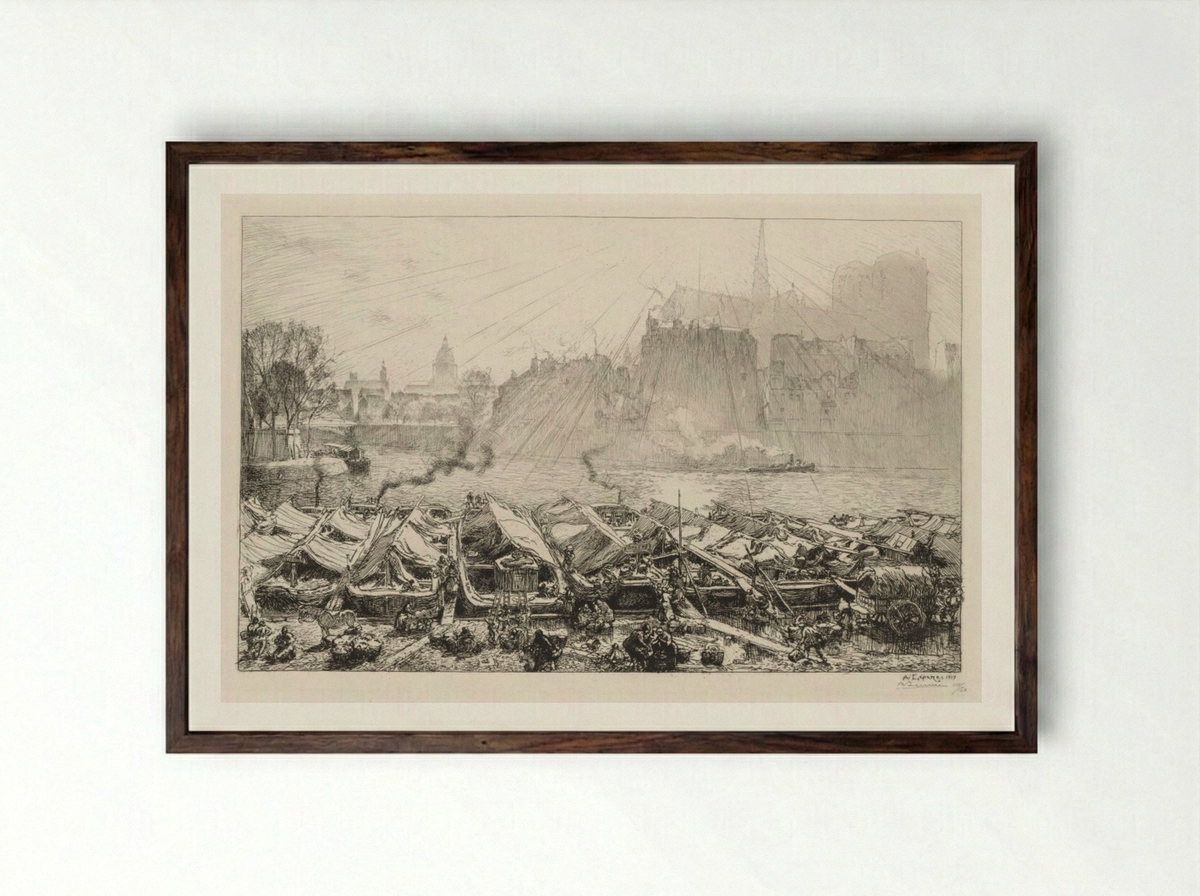 Le Grande Marché aux Pommes - Auguste Louis Lepère - Framed Print Dark Wood