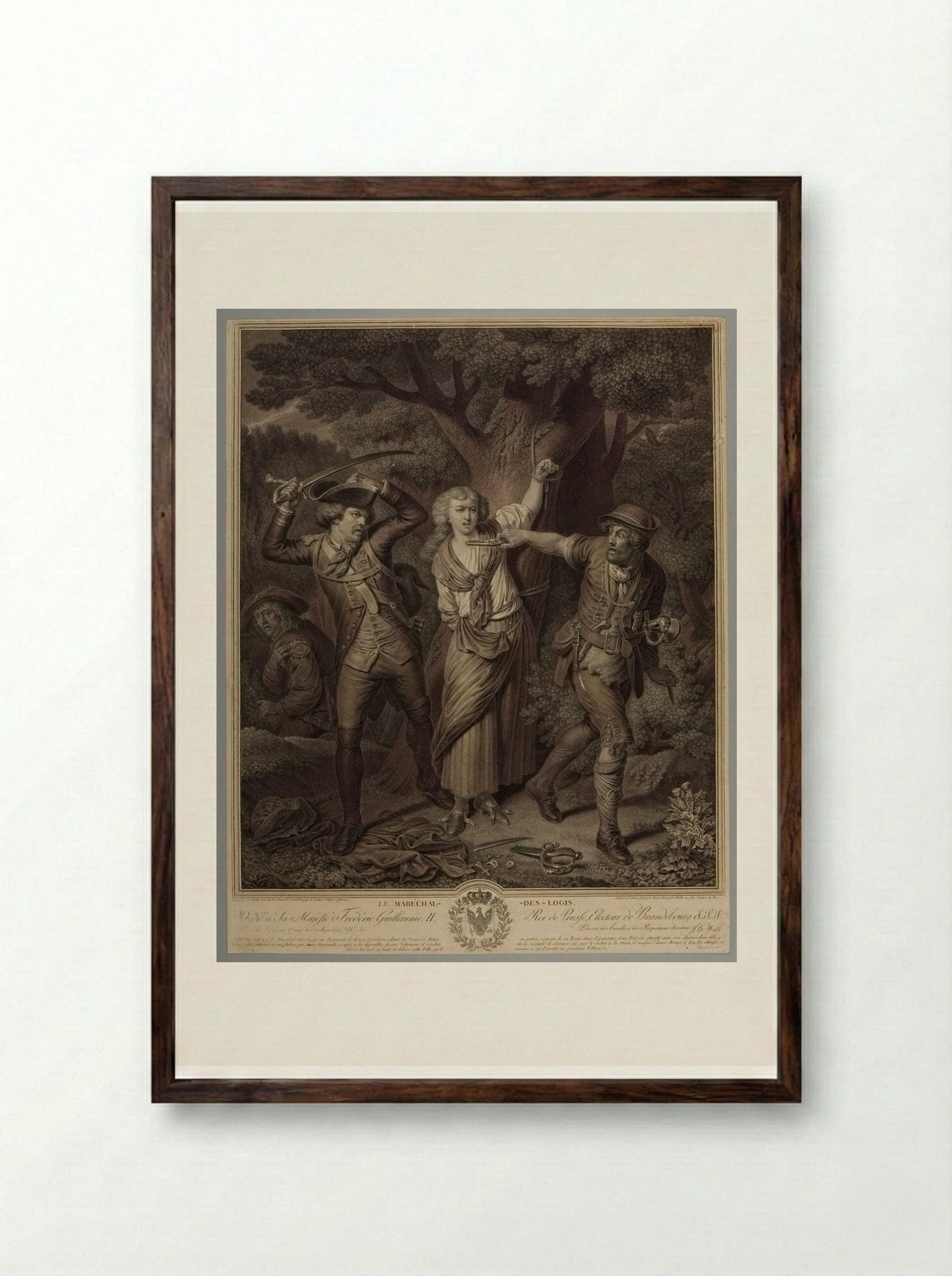 Le Maréchal-des-Logis - Johann Georg Wille - Framed Print Dark Wood