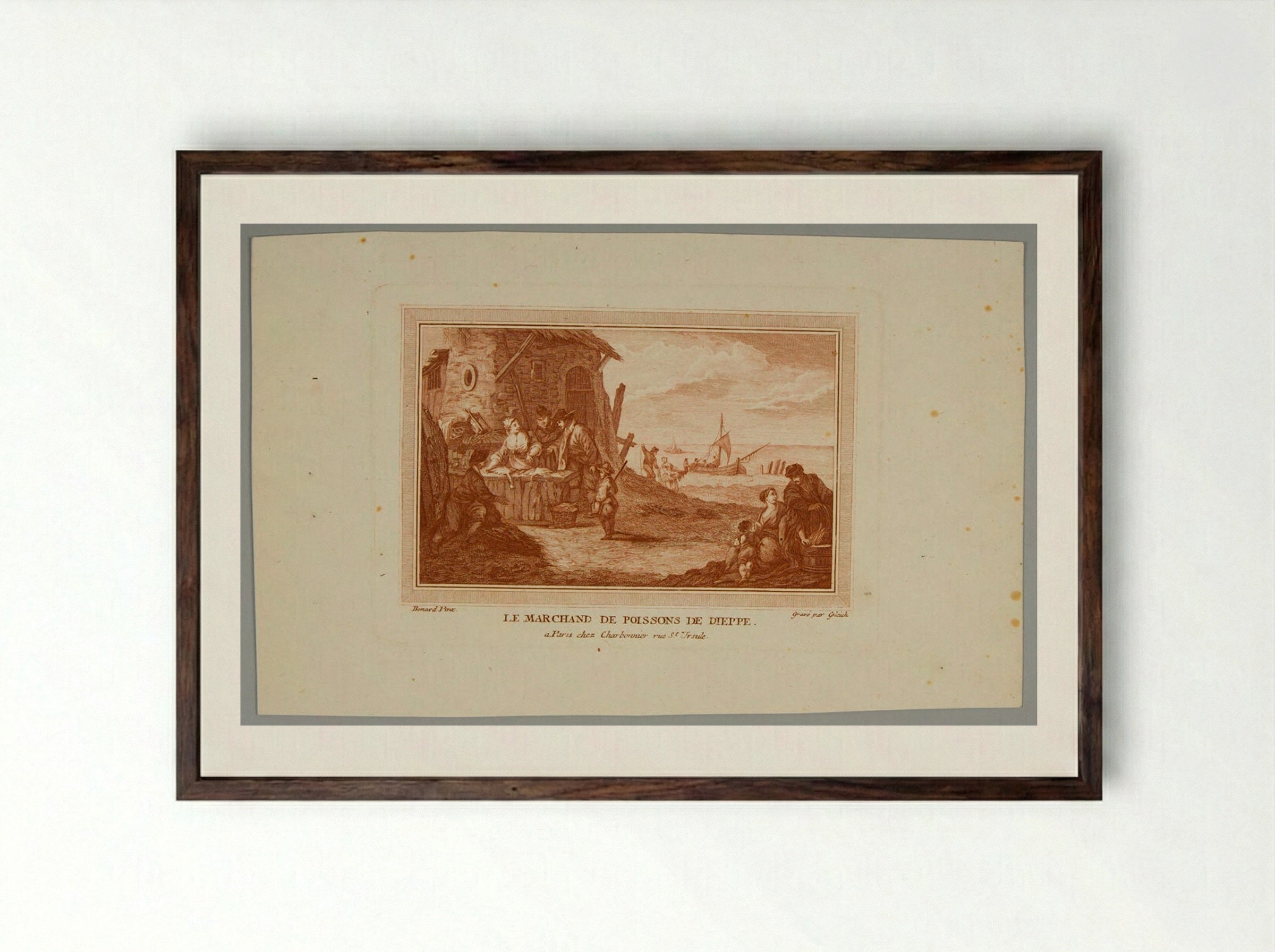 Le Marchand de Poissons de Dieppe - Gleich - Framed Print Dark Wood