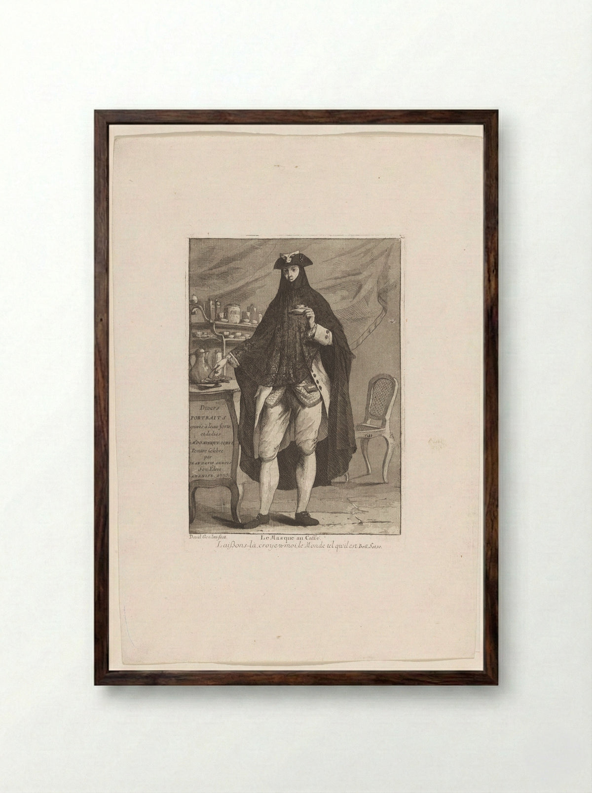 Le Masque au Caffé - Giovanni David - Framed Print Dark Wood