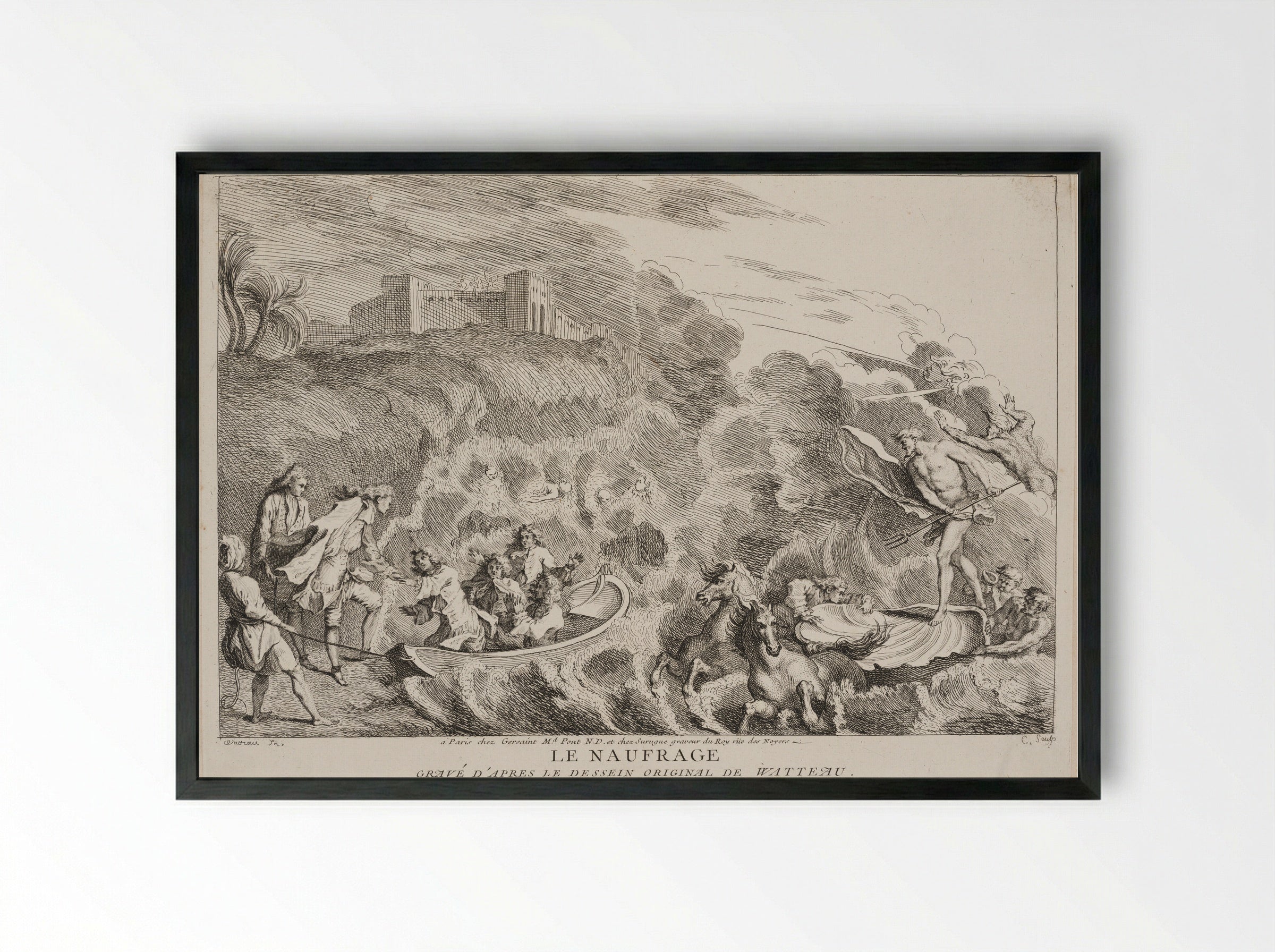 Le Naufrage - Anne Claude de Thubières, comte de Caylus - Framed Print Black