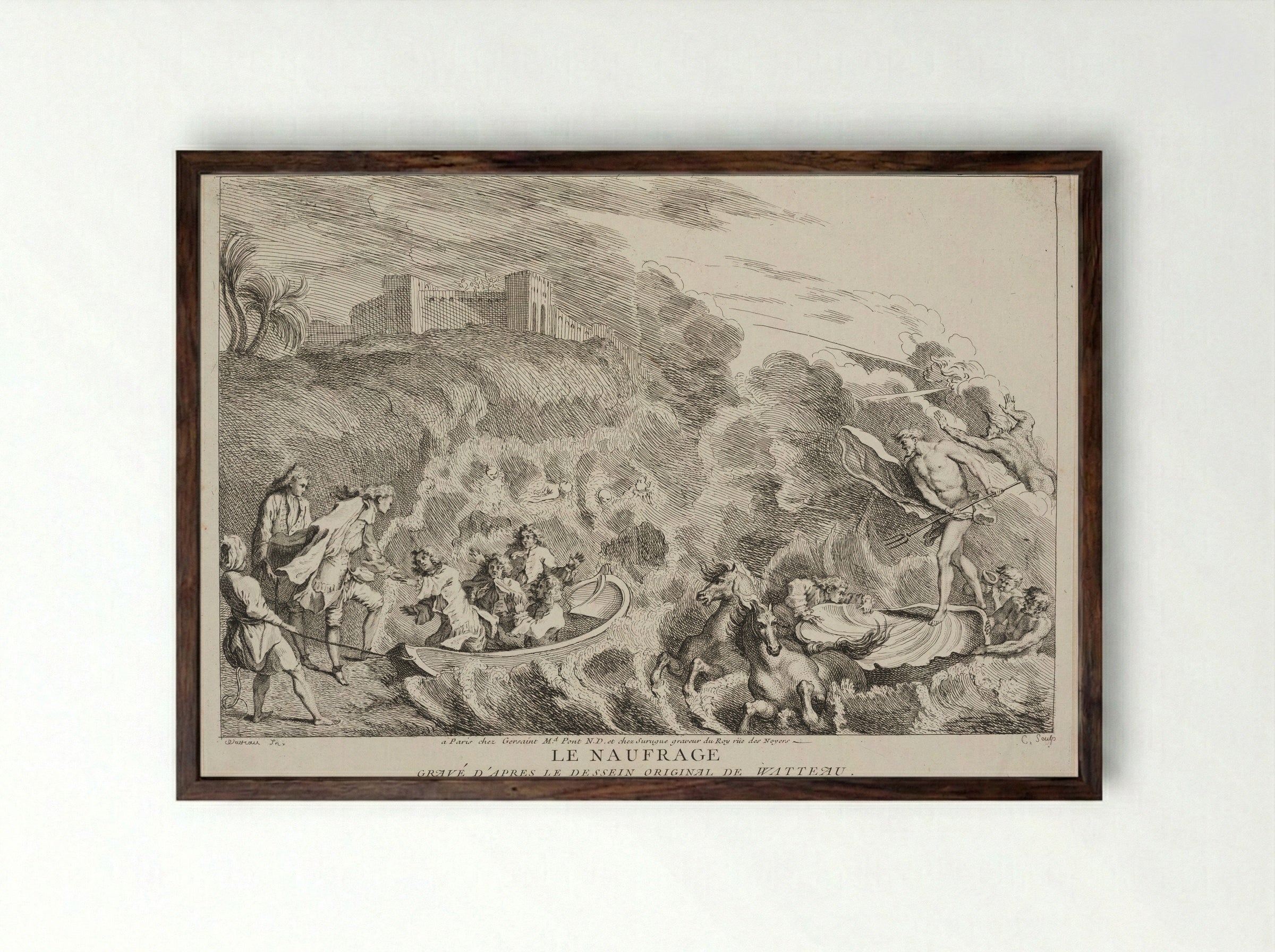 Le Naufrage - Anne Claude de Thubières, comte de Caylus - Framed Print Dark Wood
